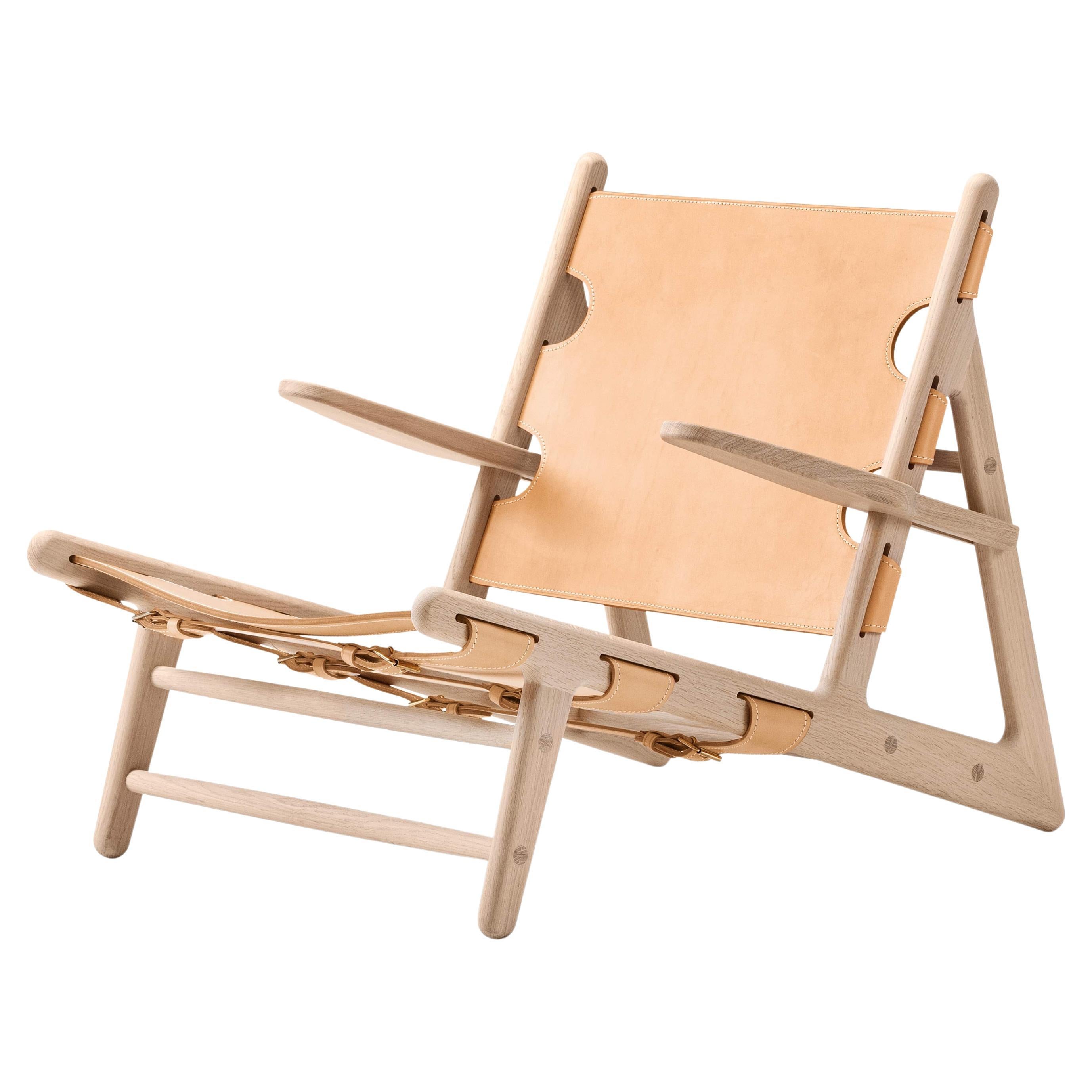 The Hunting Chair in Soap Oak/Natural Leather by Børge Mogensen for Fredericia For Sale