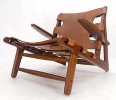 Hunting Chair in Teak Thick Leather Upholstery Lounge Chair MINT