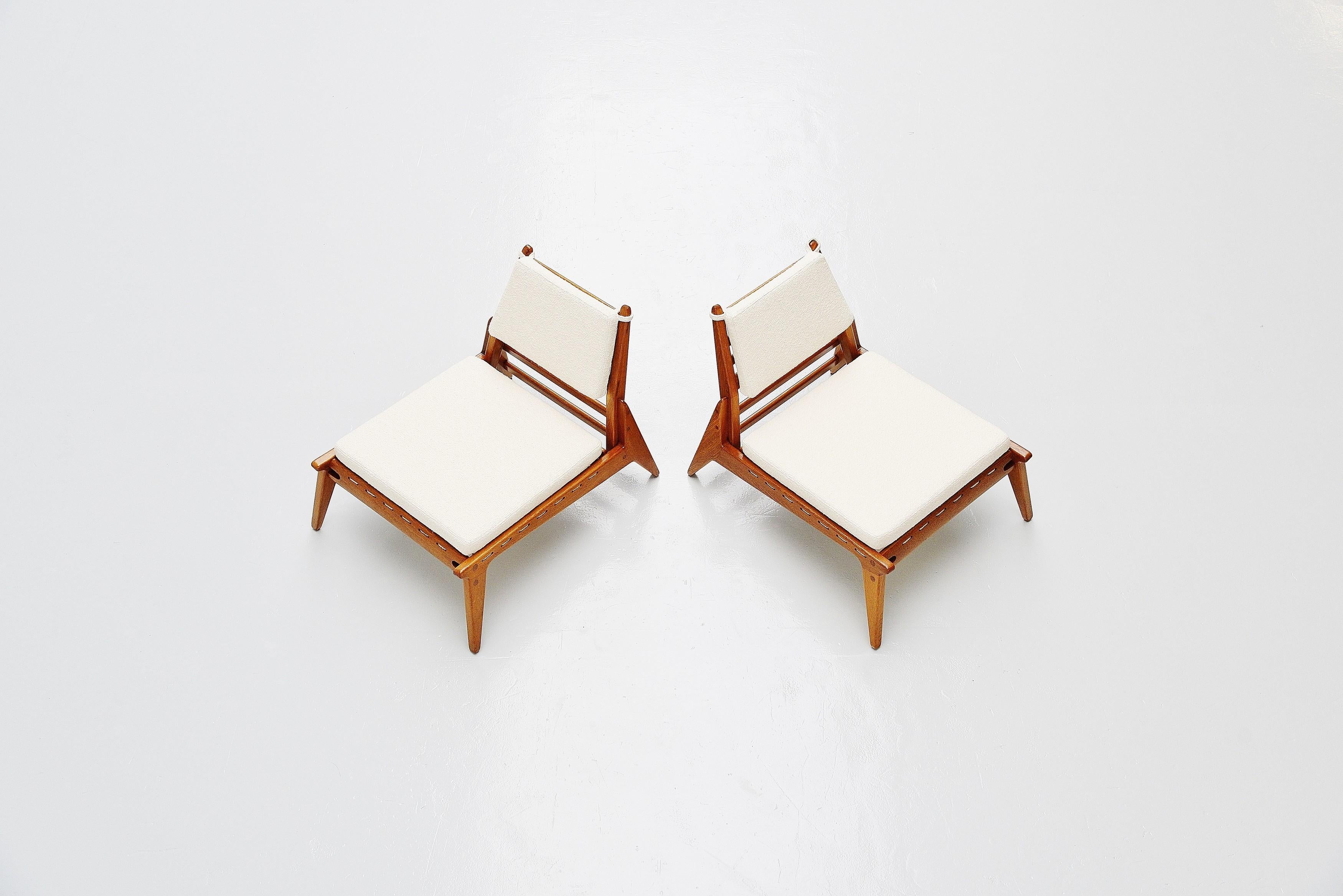 Scandinavian Modern Hunting Chairs in Oak and Rope Made in Sweden, 1960