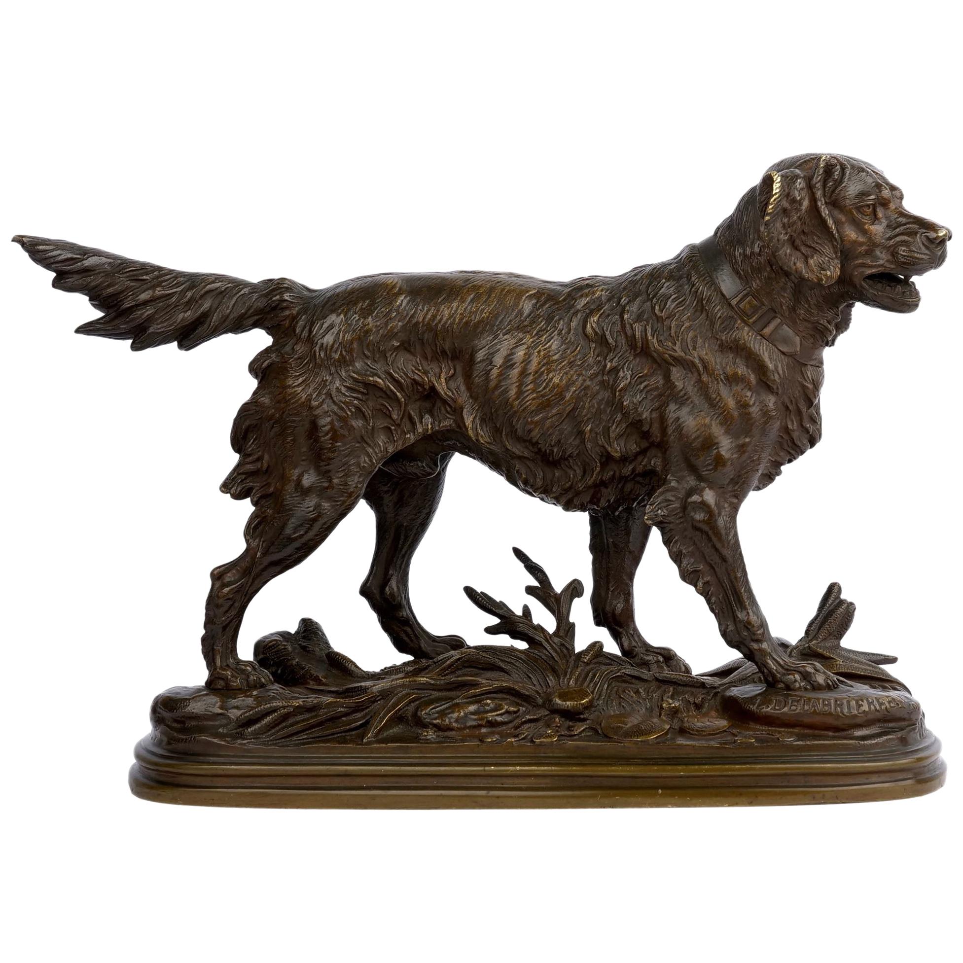 “Hunting Dog” French Bronze Sculpture by Paul-Edouard Delabrierre, circa 1870
