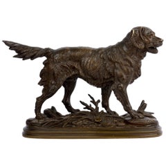 “Hunting Dog” French Bronze Sculpture by Paul-Edouard Delabrierre, circa 1870