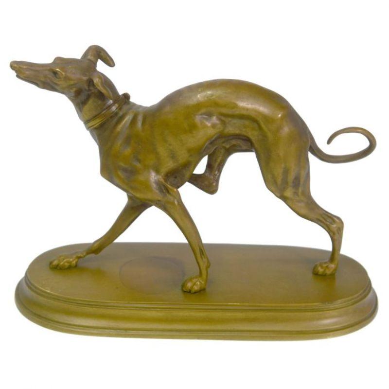 Animal Bronze Greyhound hunting dog in the process of scratching, 14 cm high by 20 cm long and 78 cm deep.

Additional information:
Material: Bronze
Artist: Pierre-Jules Mene (1810-1879).