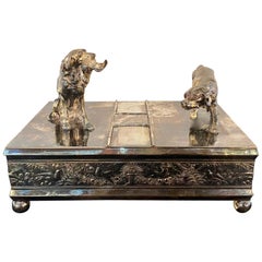 Antique Hunting Dog Humidor for Cigars Meriden and Company Silver Plate with Makers Mark