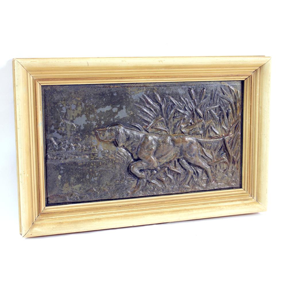 Hunting Dog Metal Wall Art in Frame, Czechoslovakia 1950s In Good Condition For Sale In Zohor, SK