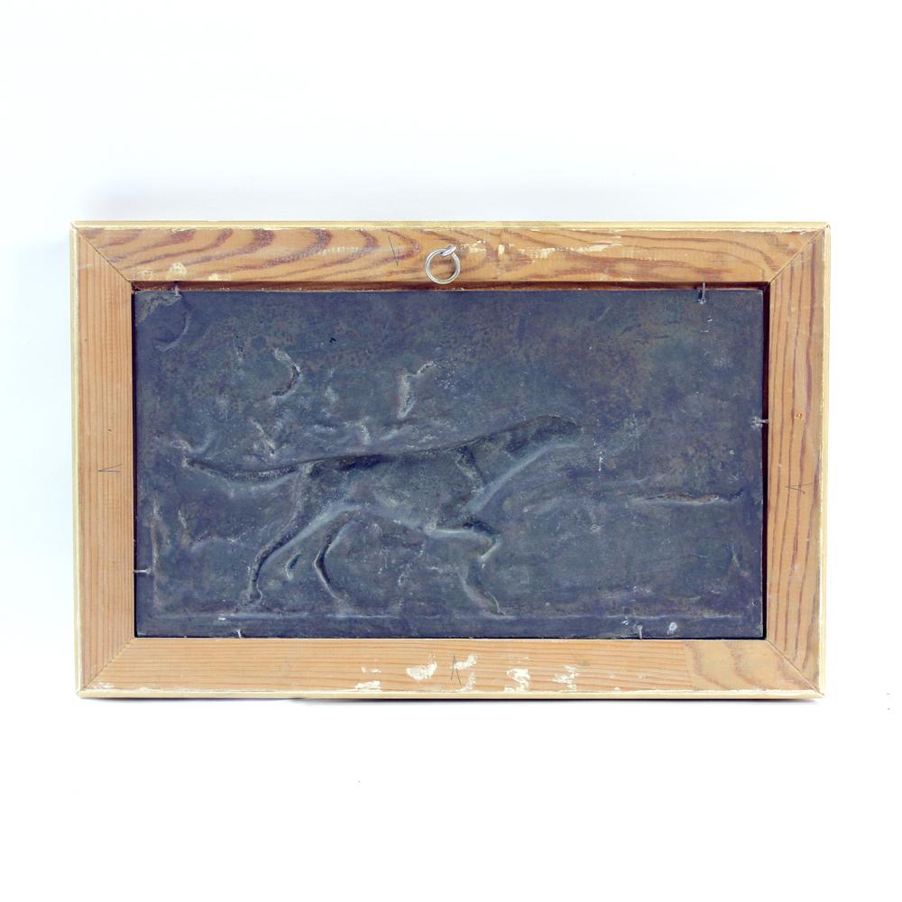 Hunting Dog Metal Wall Art in Frame, Czechoslovakia 1950s For Sale 1
