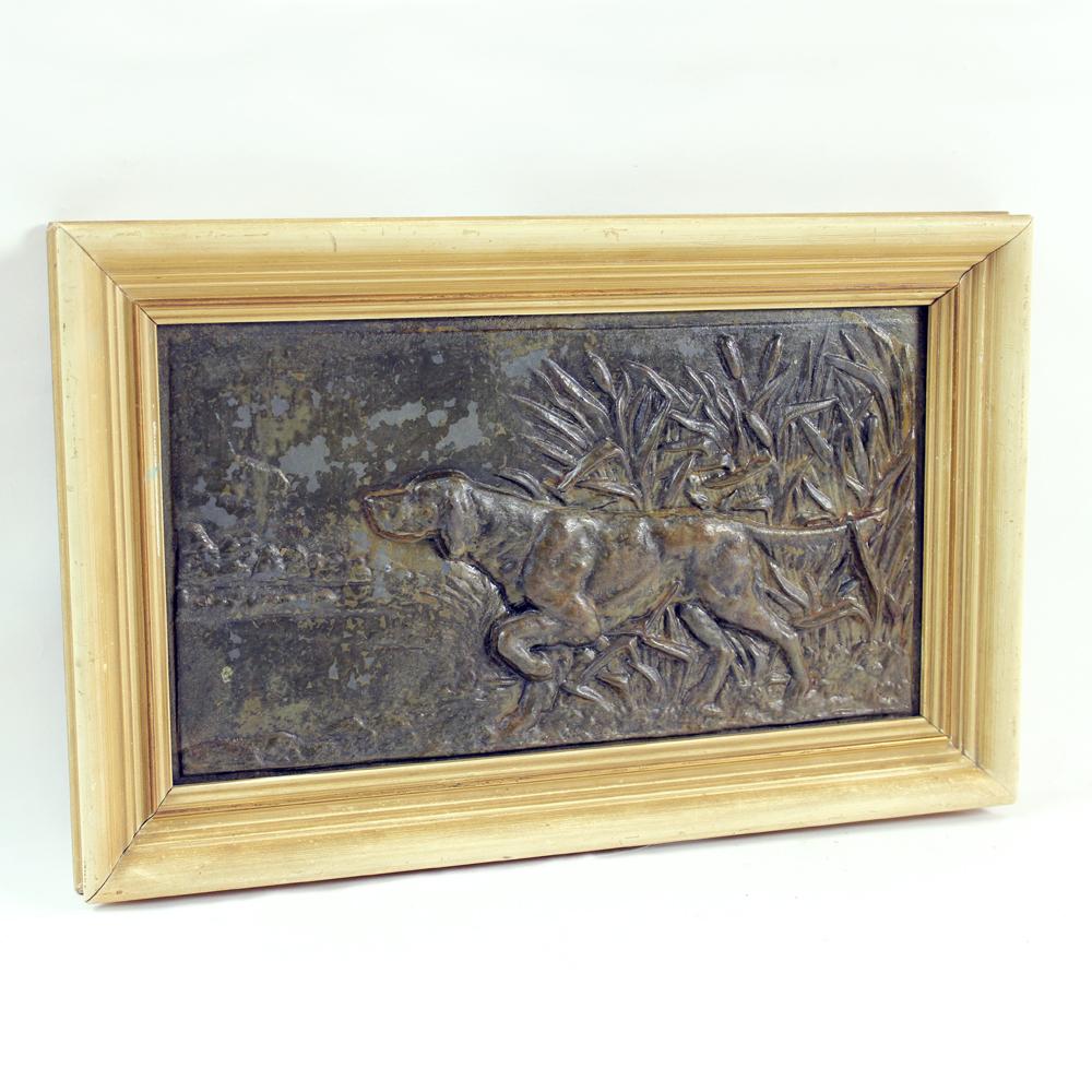 Hunting Dog Metal Wall Art in Frame, Czechoslovakia 1950s For Sale 2