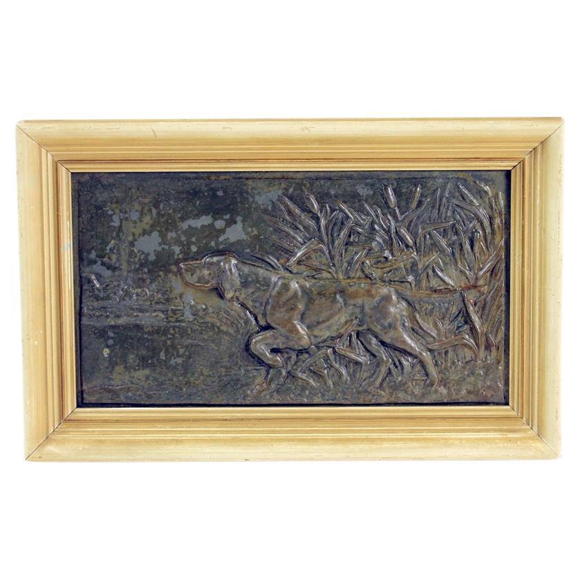 Hunting Dog Metal Wall Art in Frame, Czechoslovakia 1950s For Sale