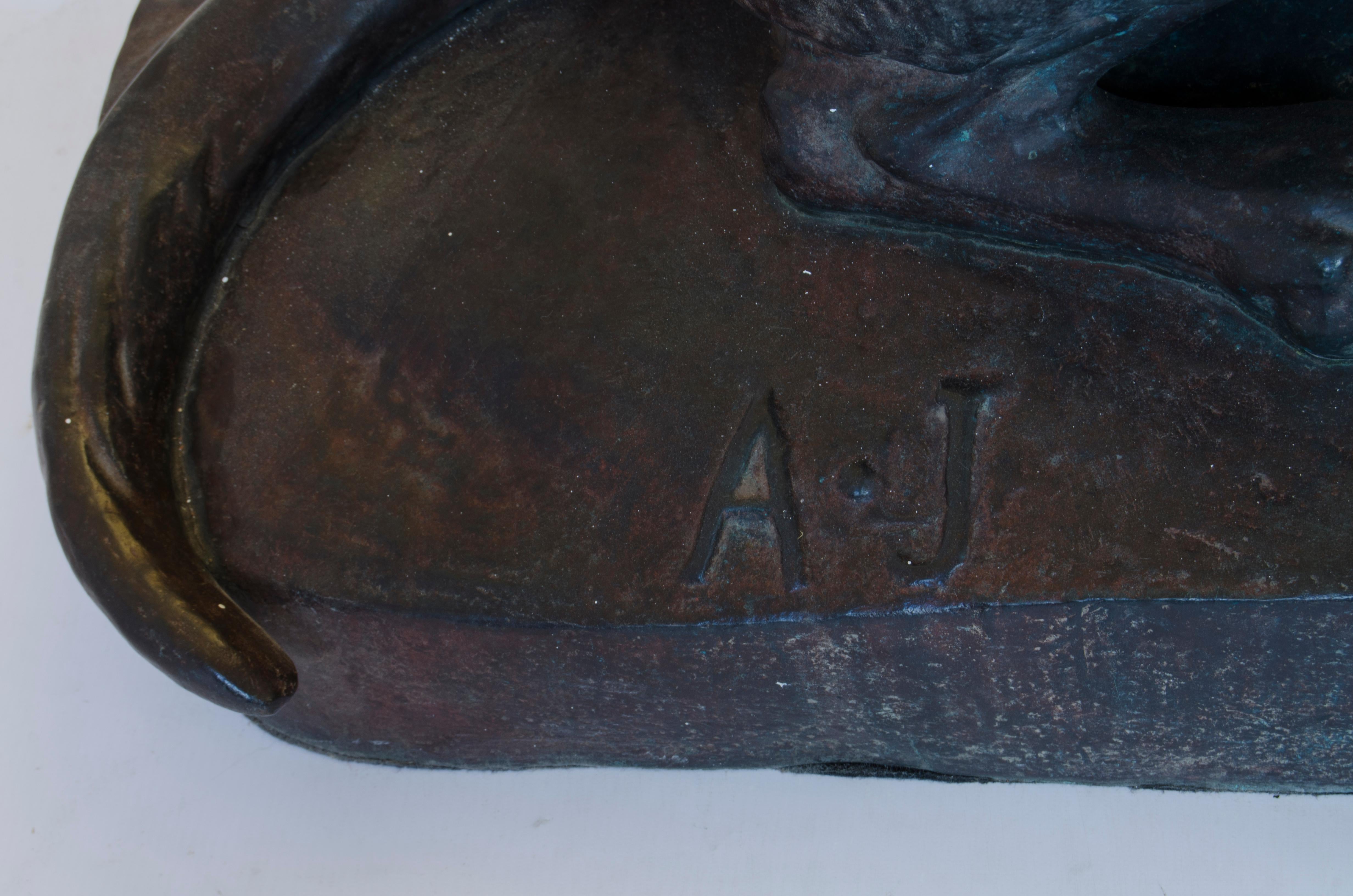 Patinated Hunting dog sculptures by Alfred Jacquemart For Sale