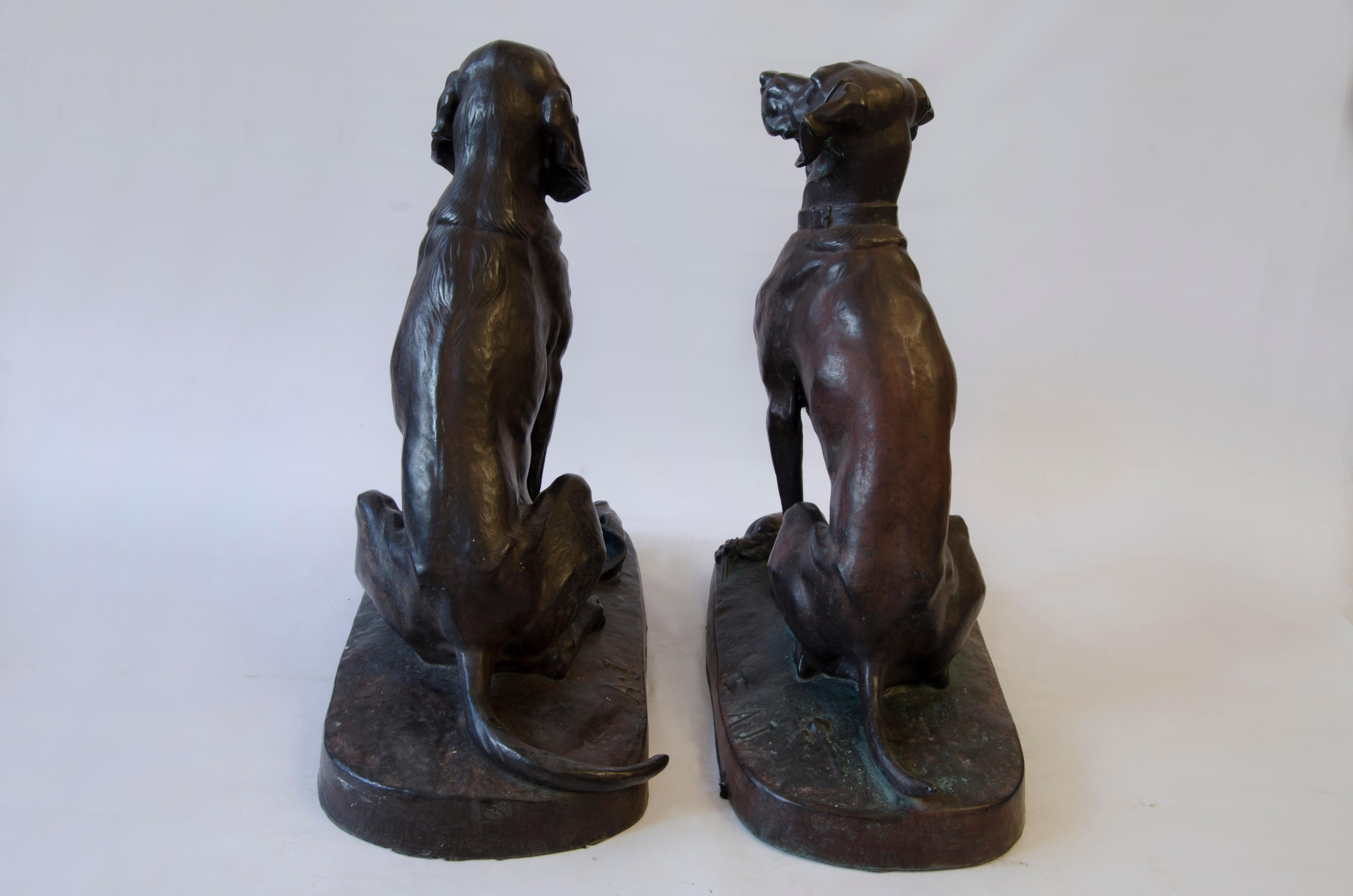 Late 19th Century Hunting dog sculptures by Alfred Jacquemart For Sale