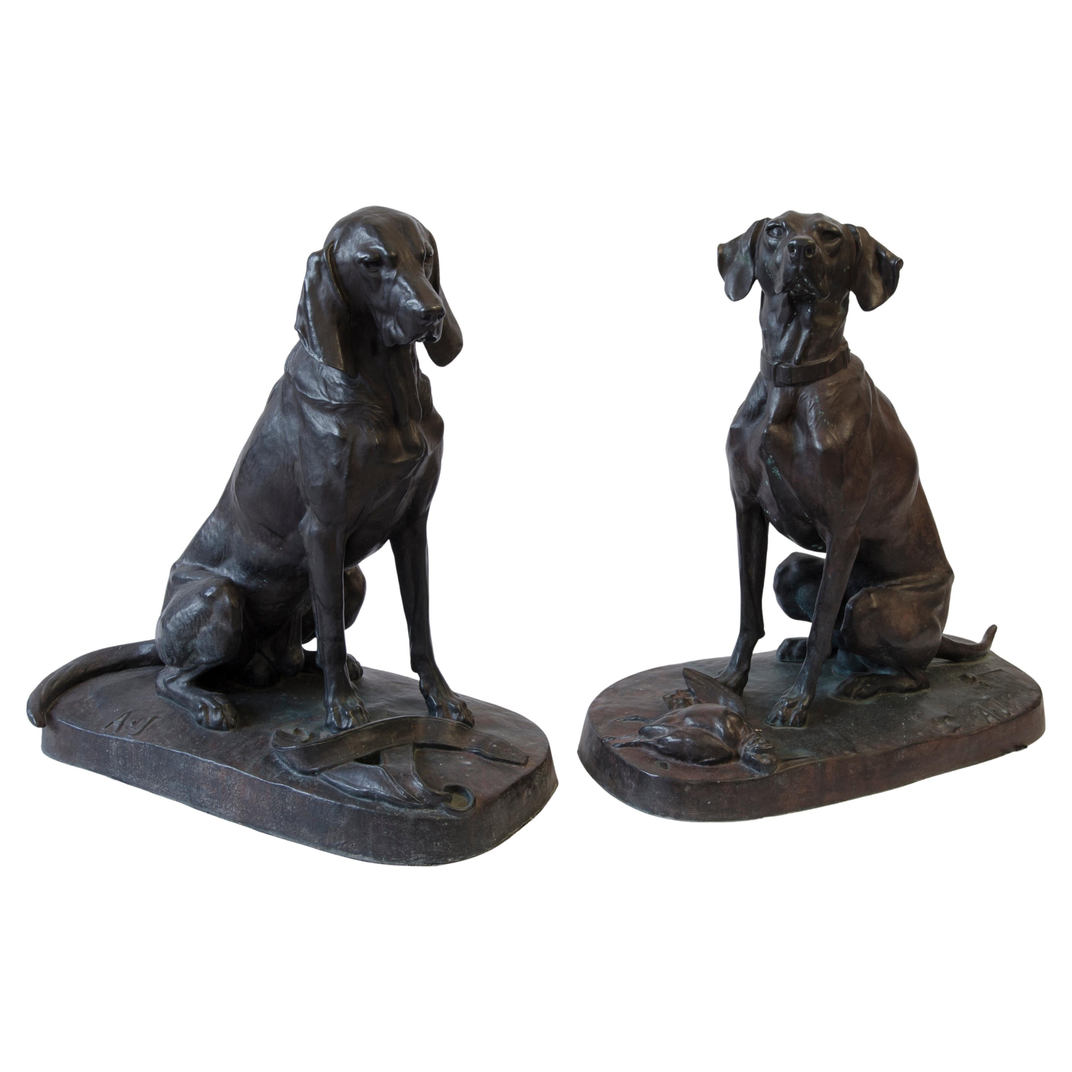 Hunting dog sculptures by Alfred Jacquemart For Sale