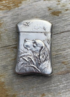 Hunting Dog Setter Golden Retriever Lab Bird Antique Silver Match Box Safe