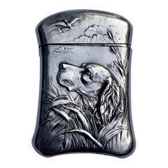 Hunting Dog Setter Golden Retriever Lab Bird Antique Silver Match Box Safe