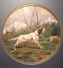 Hunting Dog Setter, Italian Painting Oil on Cardboard Hunter, 19th Century