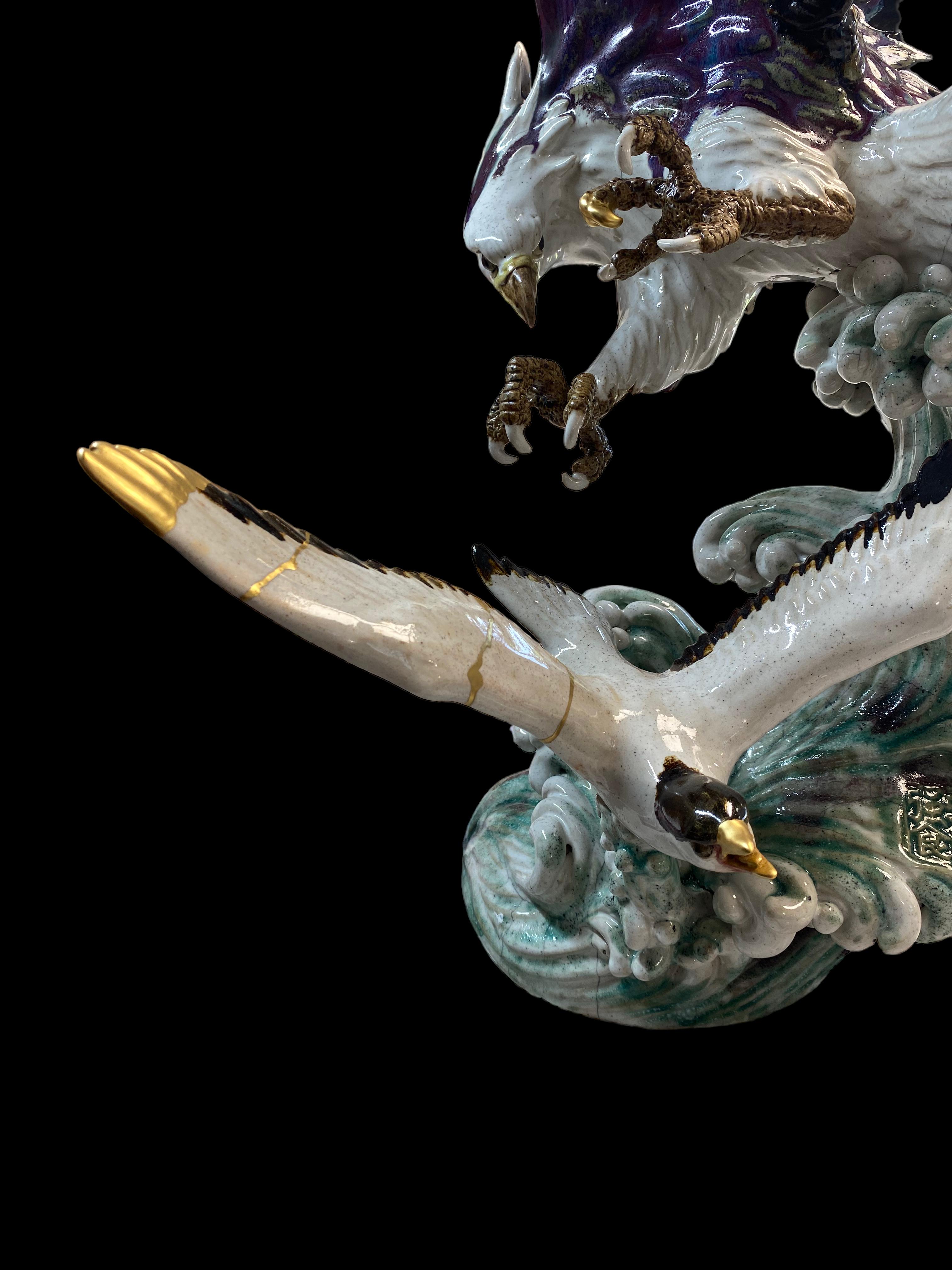 20th Century Hunting eagle sculpture japanese with kintsugi For Sale