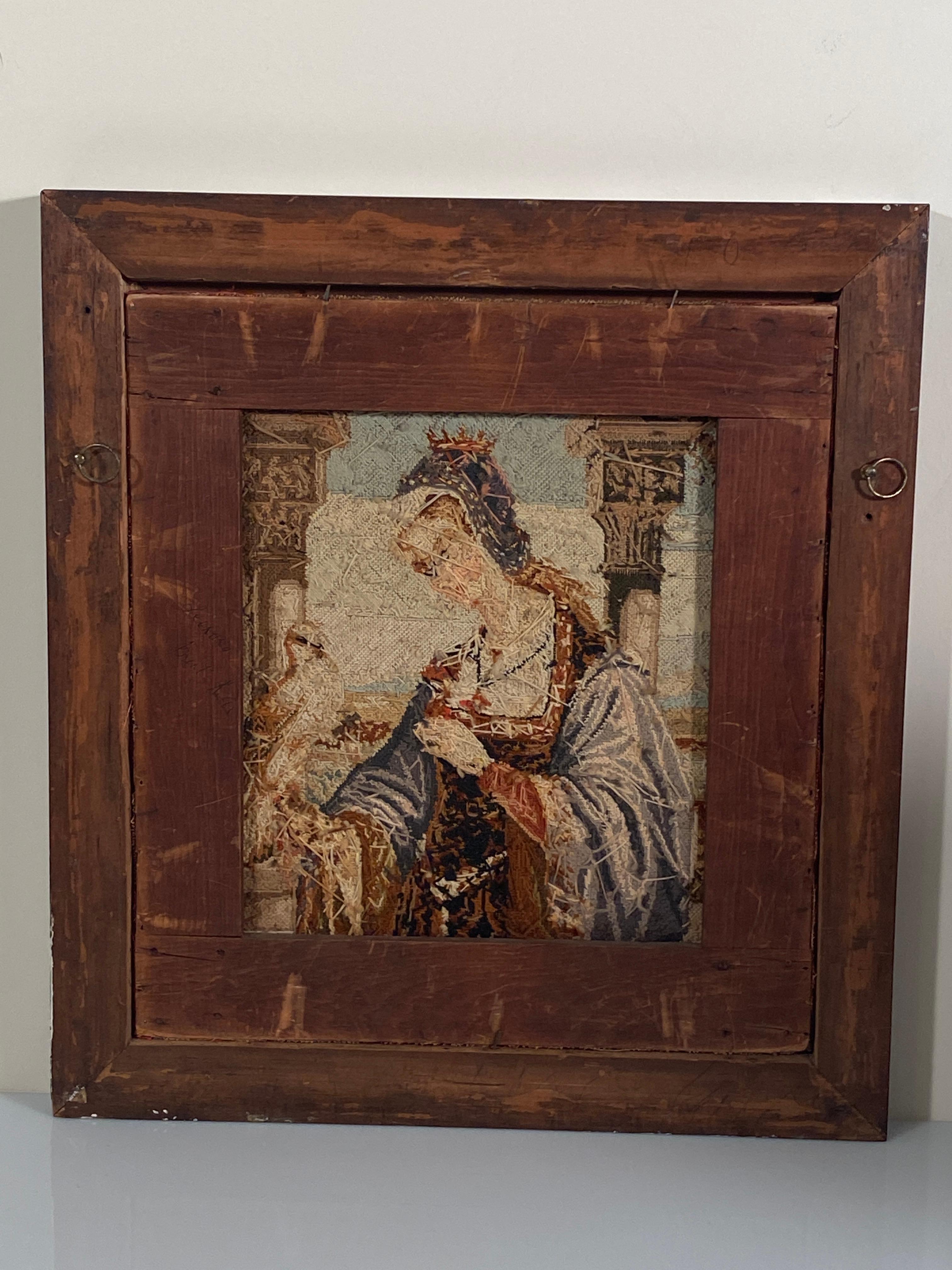 Cetrería de Caza Tapiz Bordado Retrato Femenino Clásico Lana, circa 1890 en venta 6