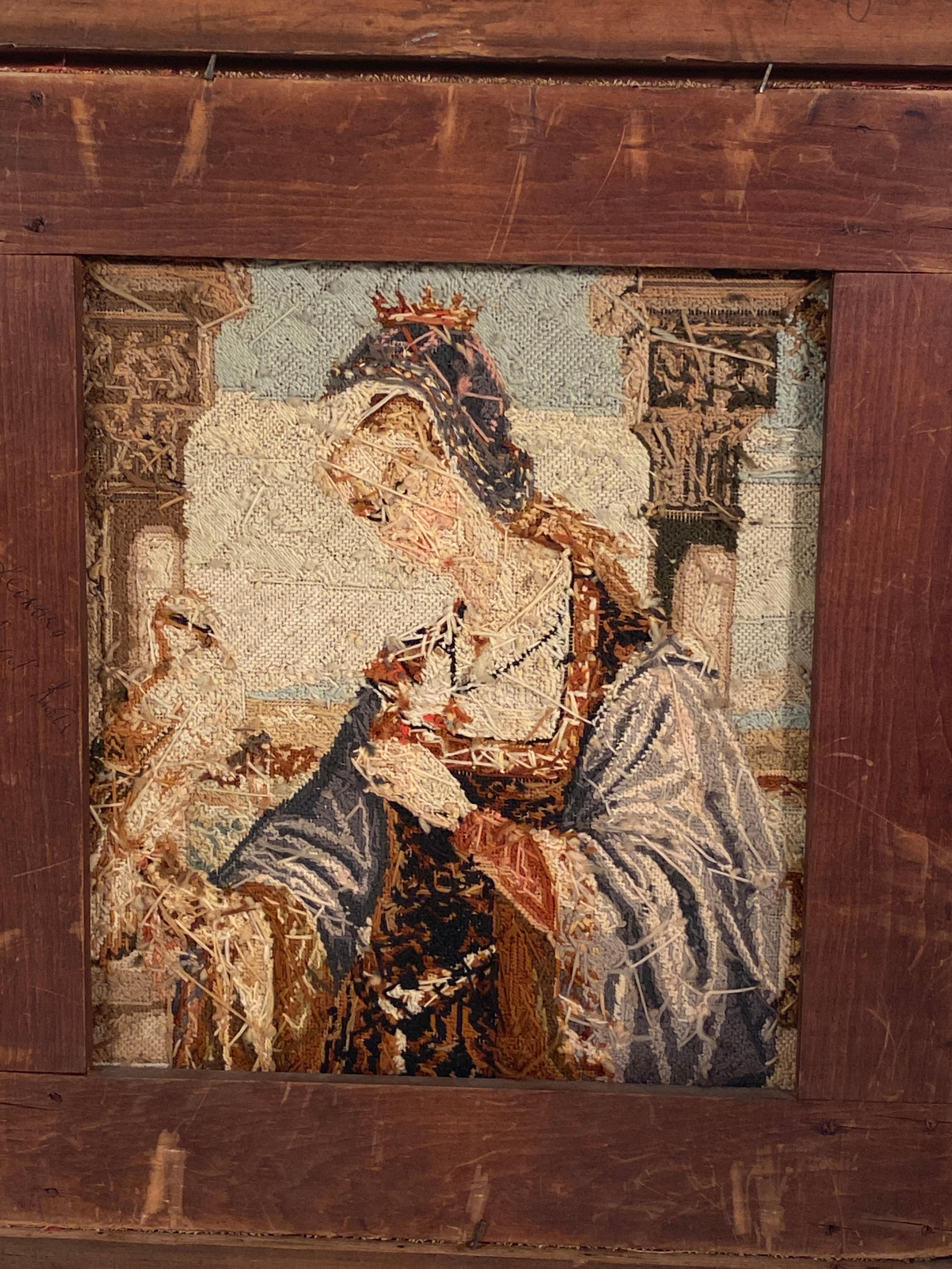 Cetrería de Caza Tapiz Bordado Retrato Femenino Clásico Lana, circa 1890 en venta 7