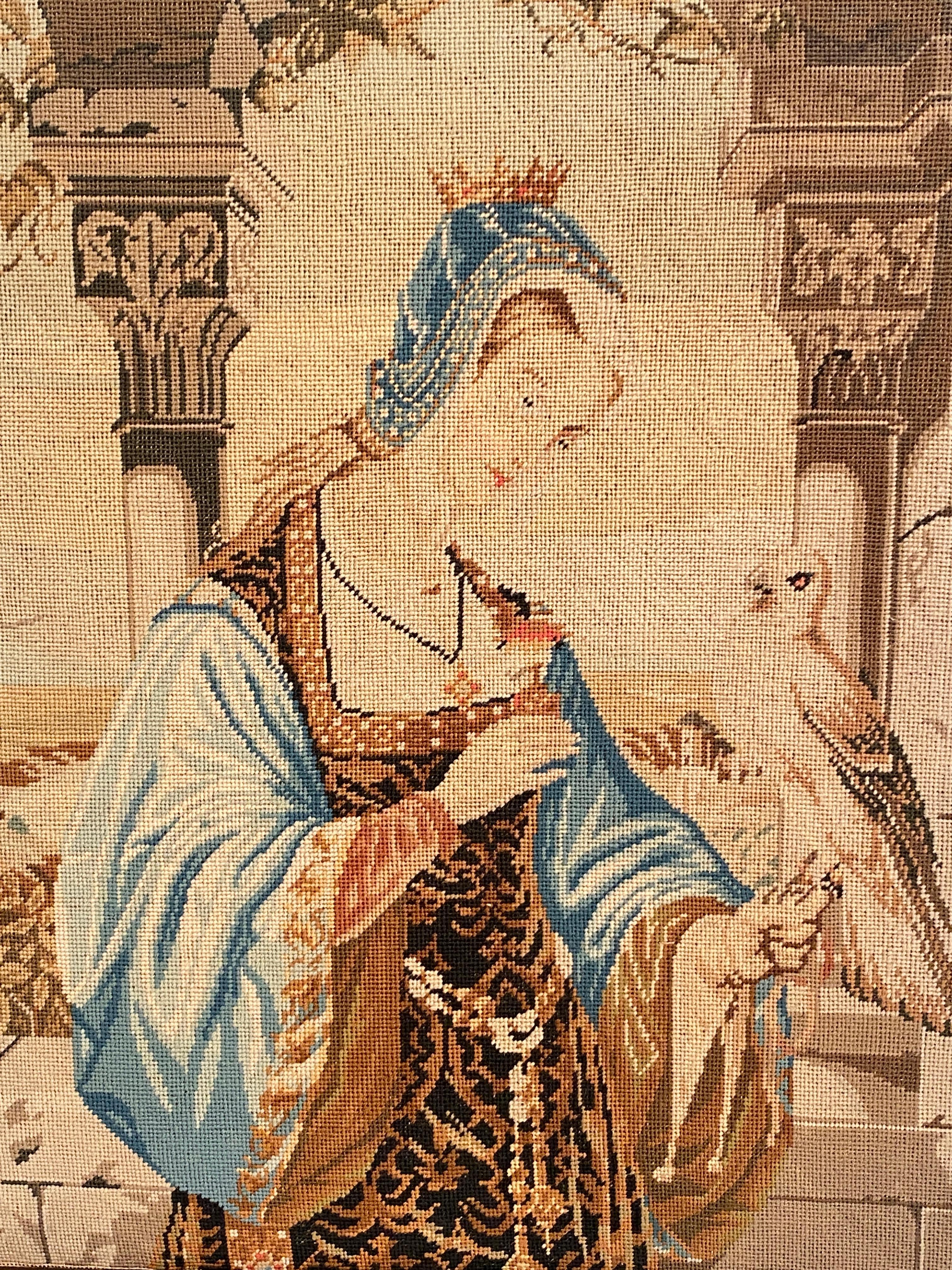 Hunting Falconry Embroidered Tapestry Classical Female Portrait Wool, circa 1890

A Berlin wool work picture of a medieval lady with a bird of prey.

Tapestry embroidered gros-point wool picture after a German School painting, depicting a young lady