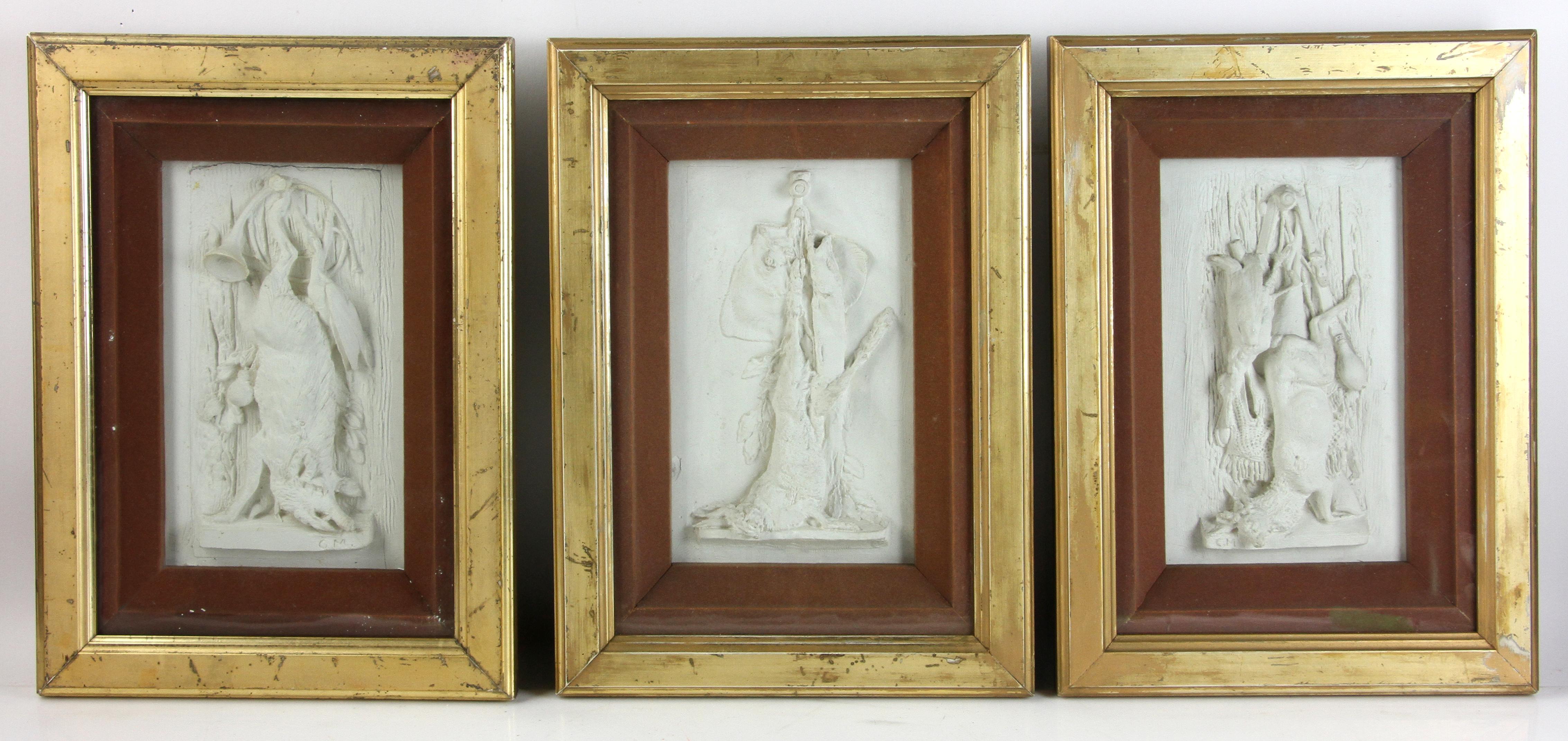  German Hunting Motif Framed Plaster Reliefs In Good Condition For Sale In Essex, MA