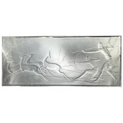 "Hunting Gazelles, " Rare Art Deco Glass Panel by Sabino w/ Nude Figures
