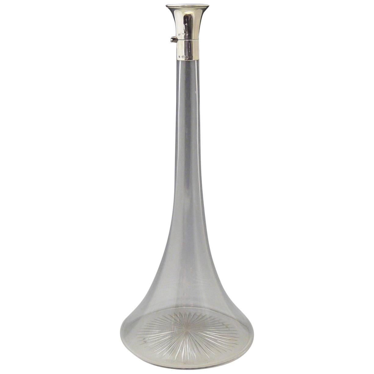Hunting Horn Shaped Cut Glass and Sterling Silver Decanter, circa 1890