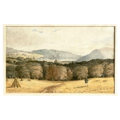 Hunting Hunt Forest, Dogs, English School 19 Century, Original Watercolor