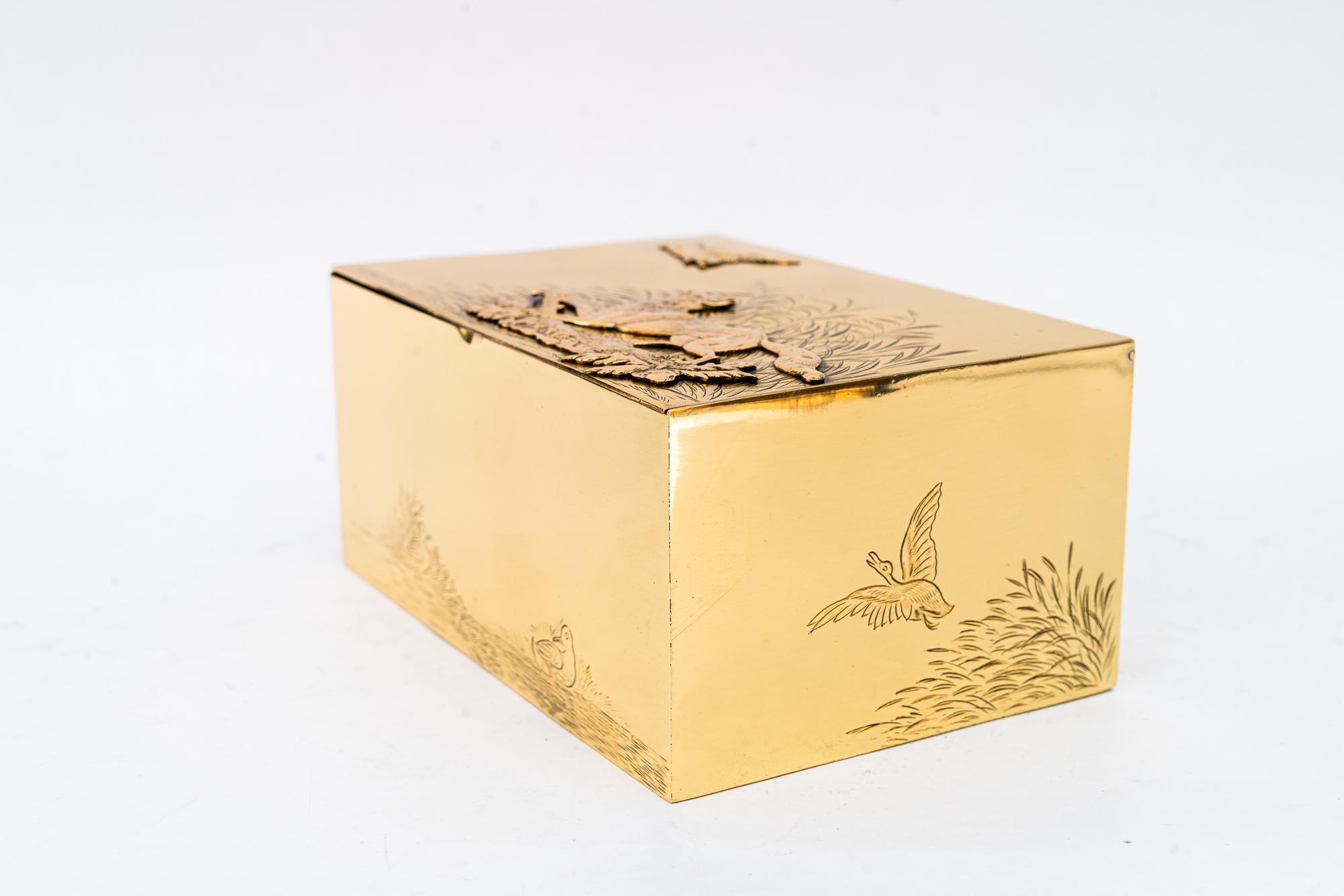Hunting motiv art deco brass box vienna around 1920s For Sale 2