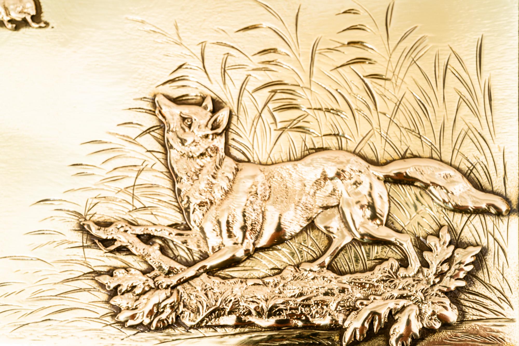 Hunting motiv art deco brass box vienna around 1920s For Sale 6