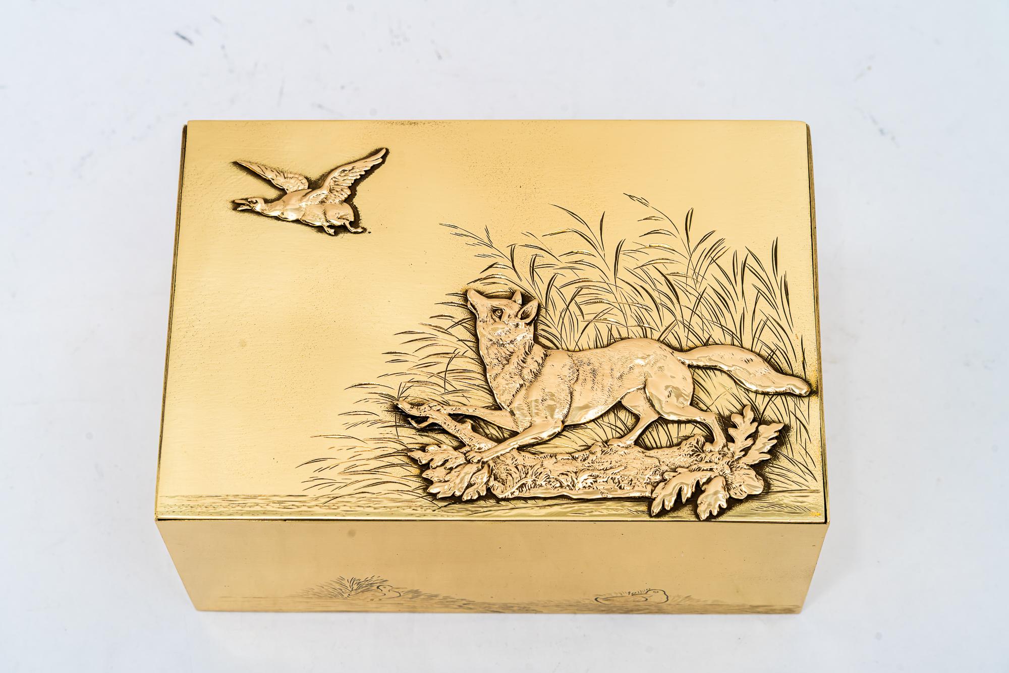 Art Deco Hunting motiv art deco brass box vienna around 1920s For Sale