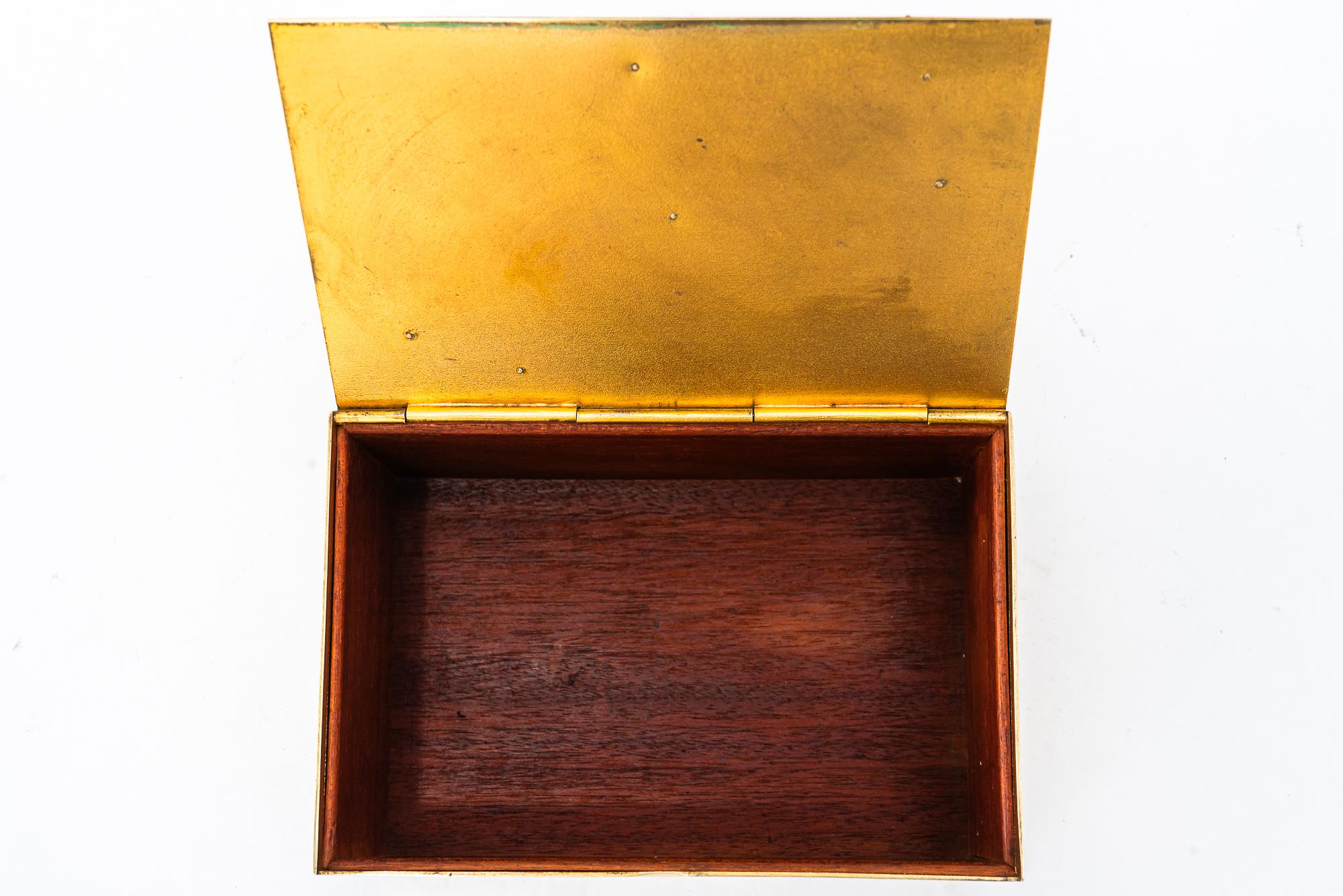 Lacquered Hunting motiv art deco brass box vienna around 1920s For Sale