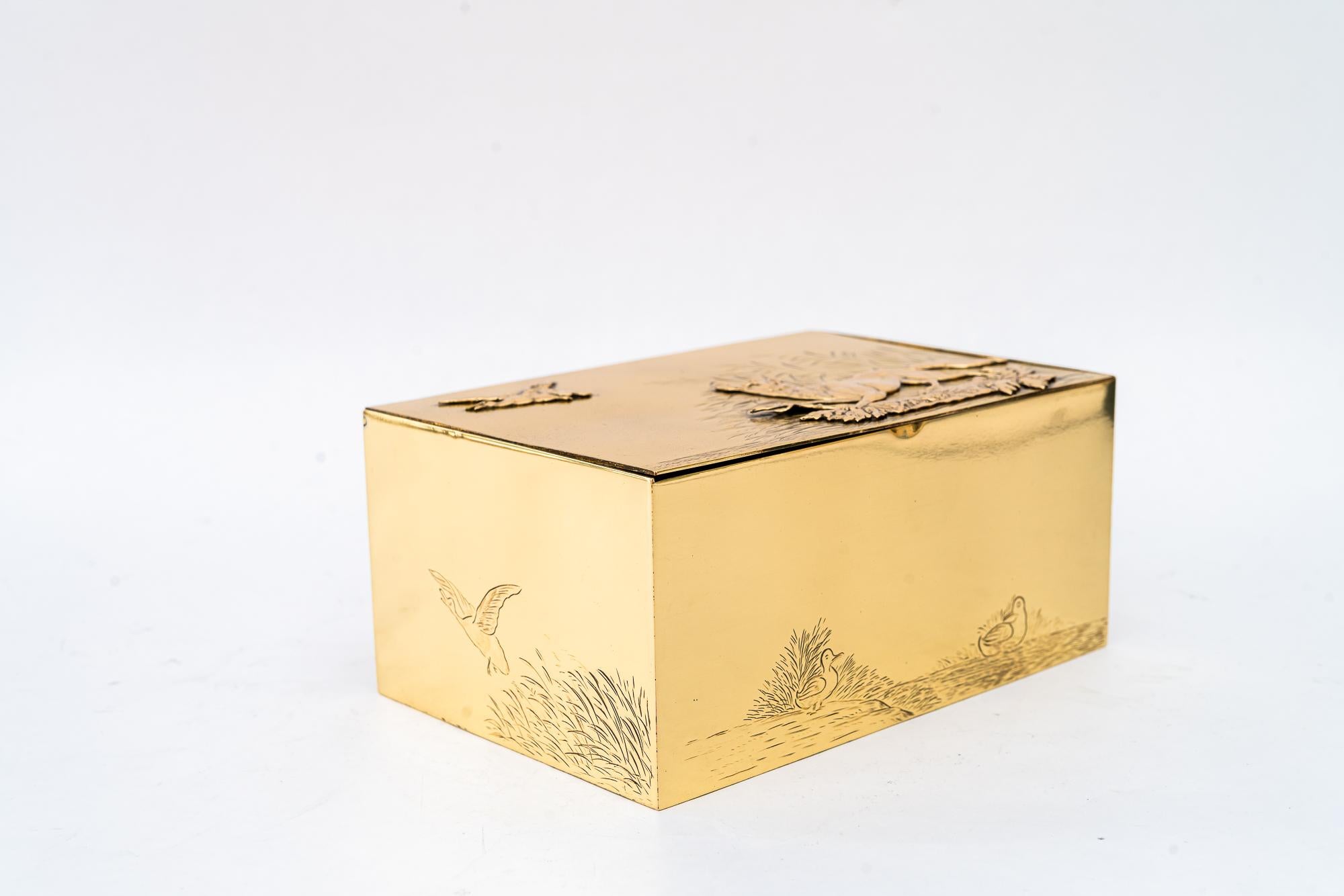 Brass Hunting motiv art deco brass box vienna around 1920s For Sale