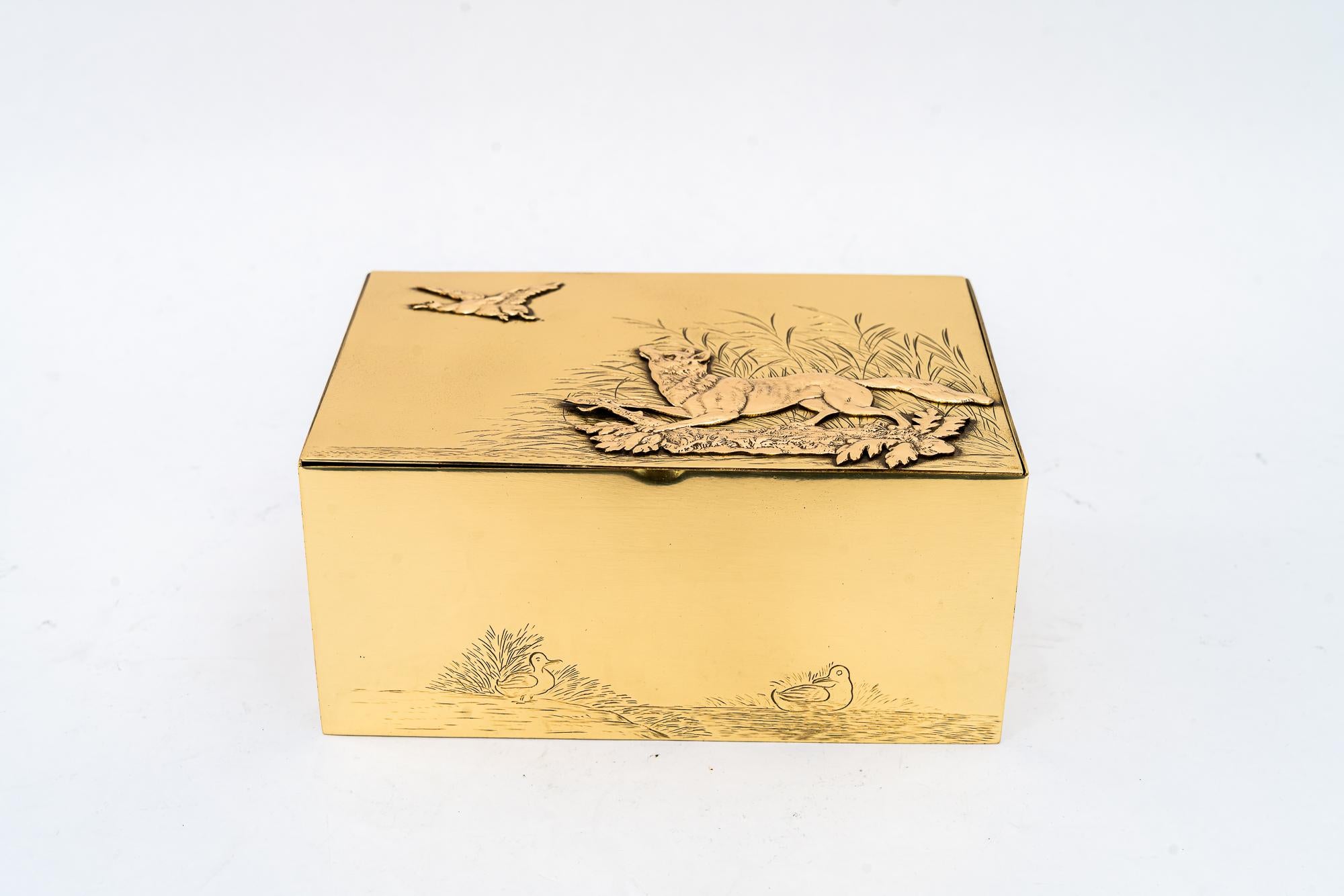 Hunting motiv art deco brass box vienna around 1920s For Sale 1