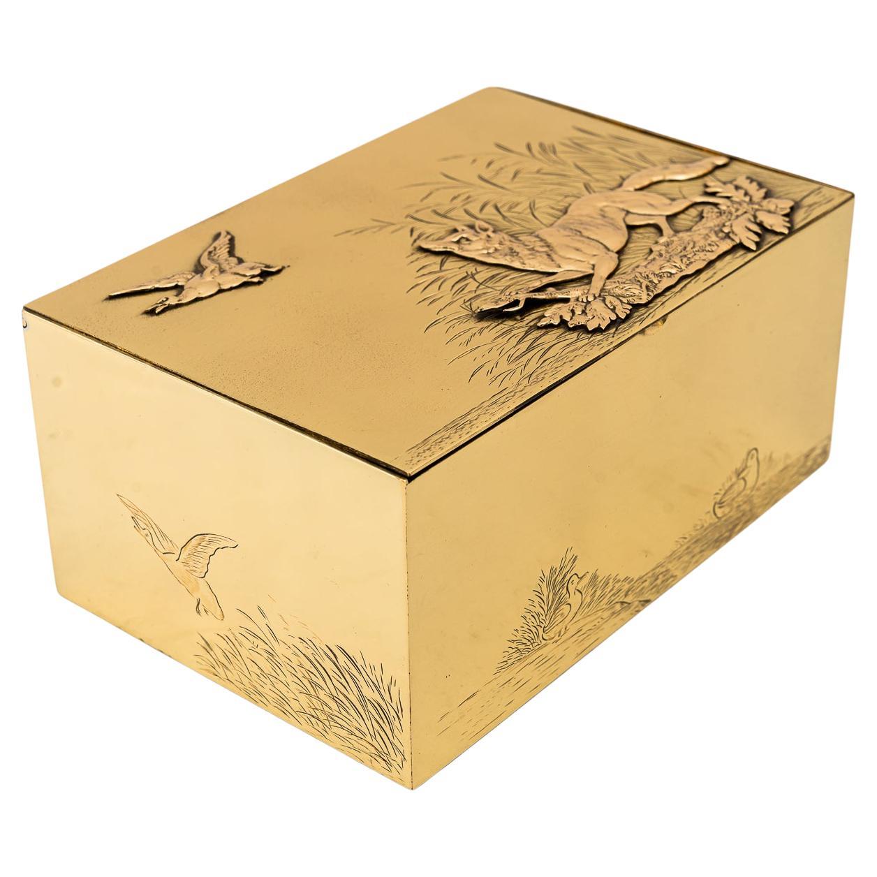 Hunting motiv art deco brass box vienna around 1920s For Sale