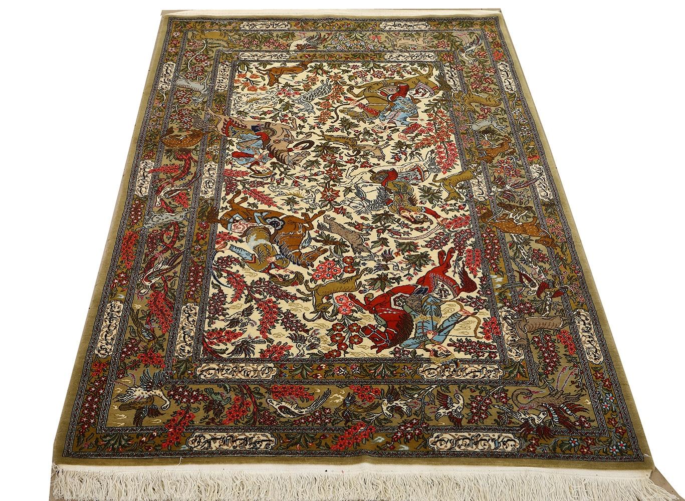Nazmiyal Collection Vintage Qum Persian Rug. Size: 4 ft 7 in x 6 ft 11 in In Good Condition In New York, NY