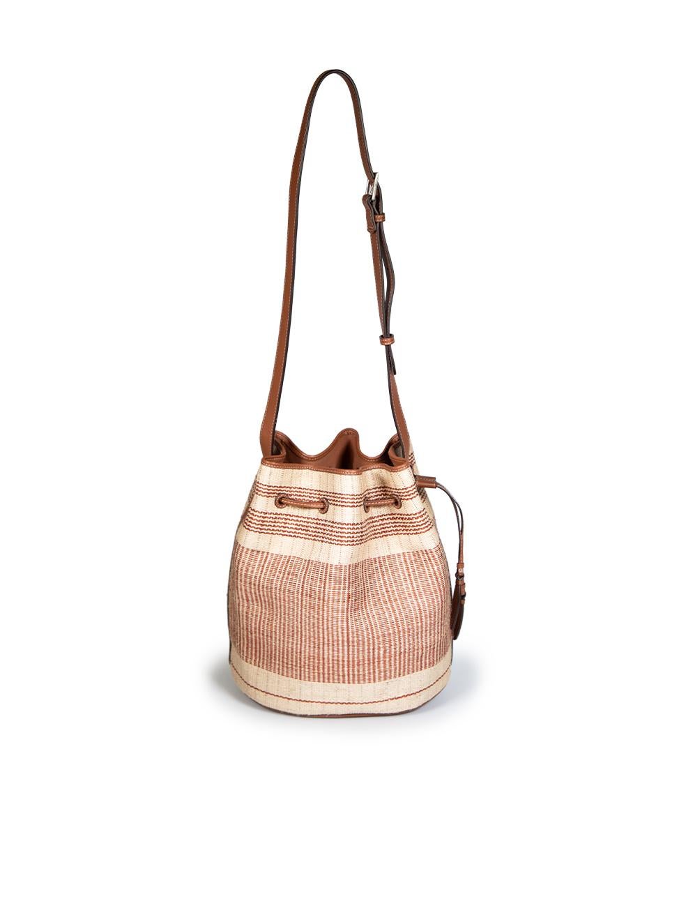 Hunting Season Beige Wicker Drawstring Bucket Bag In Good Condition In London, GB