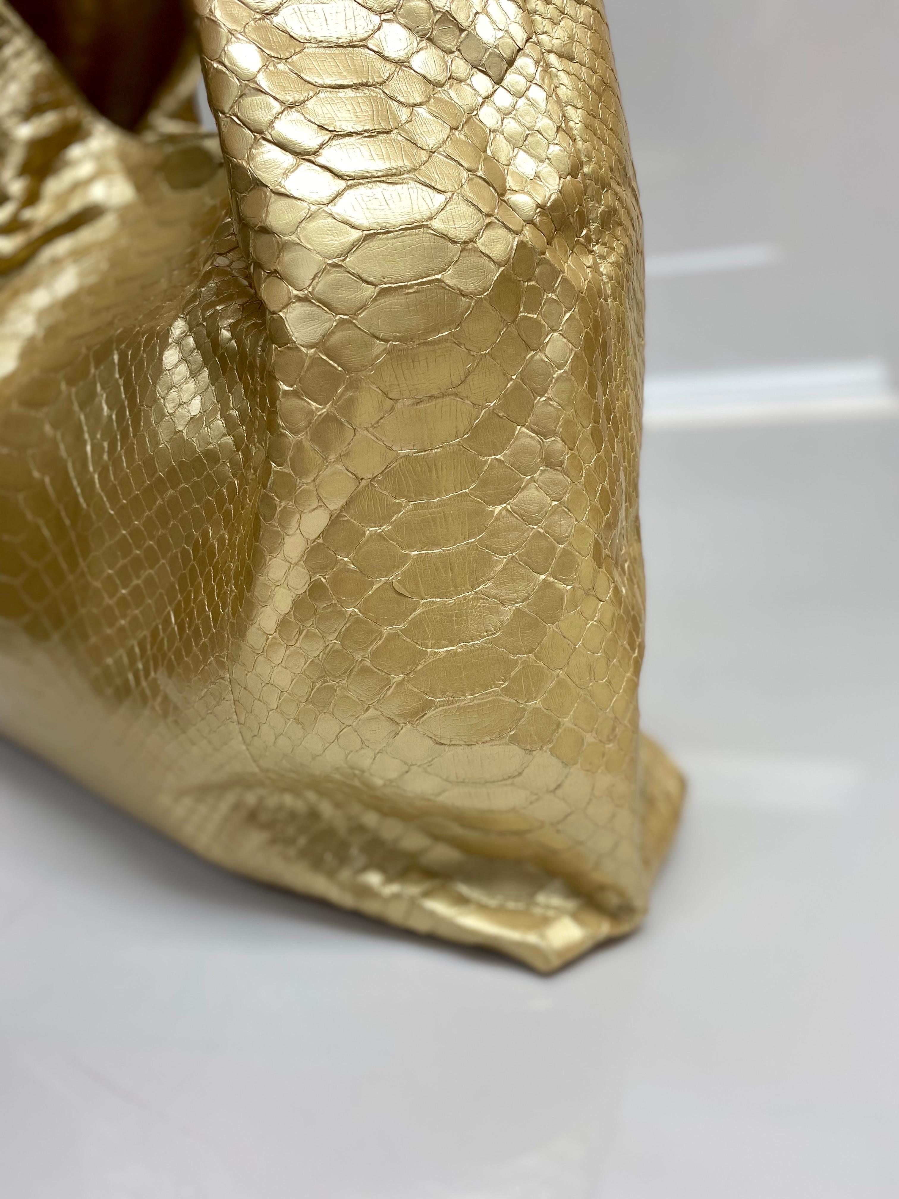 Hunting Season Large Gold Metallic Python Handbag For Sale 4