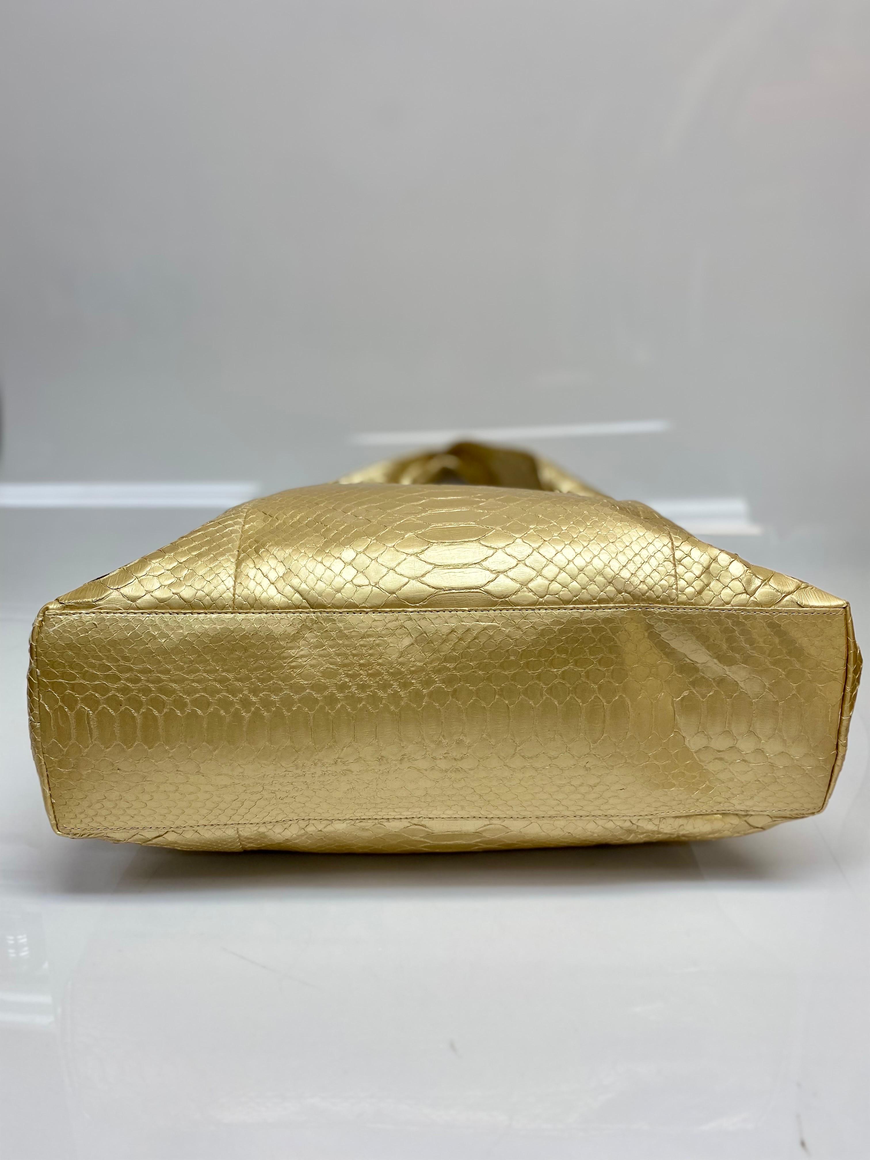 Hunting Season Large Gold Metallic Python Handbag For Sale 5