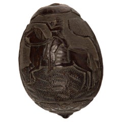 Hunting Tales: Rare 19th-Century French Colonial Carved Coconut Bugbear Flask