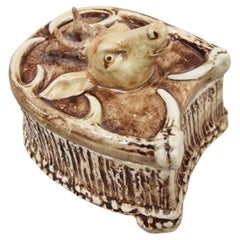 Hunting tobacco box, lidded box, modeled deer, ceramic, Austria