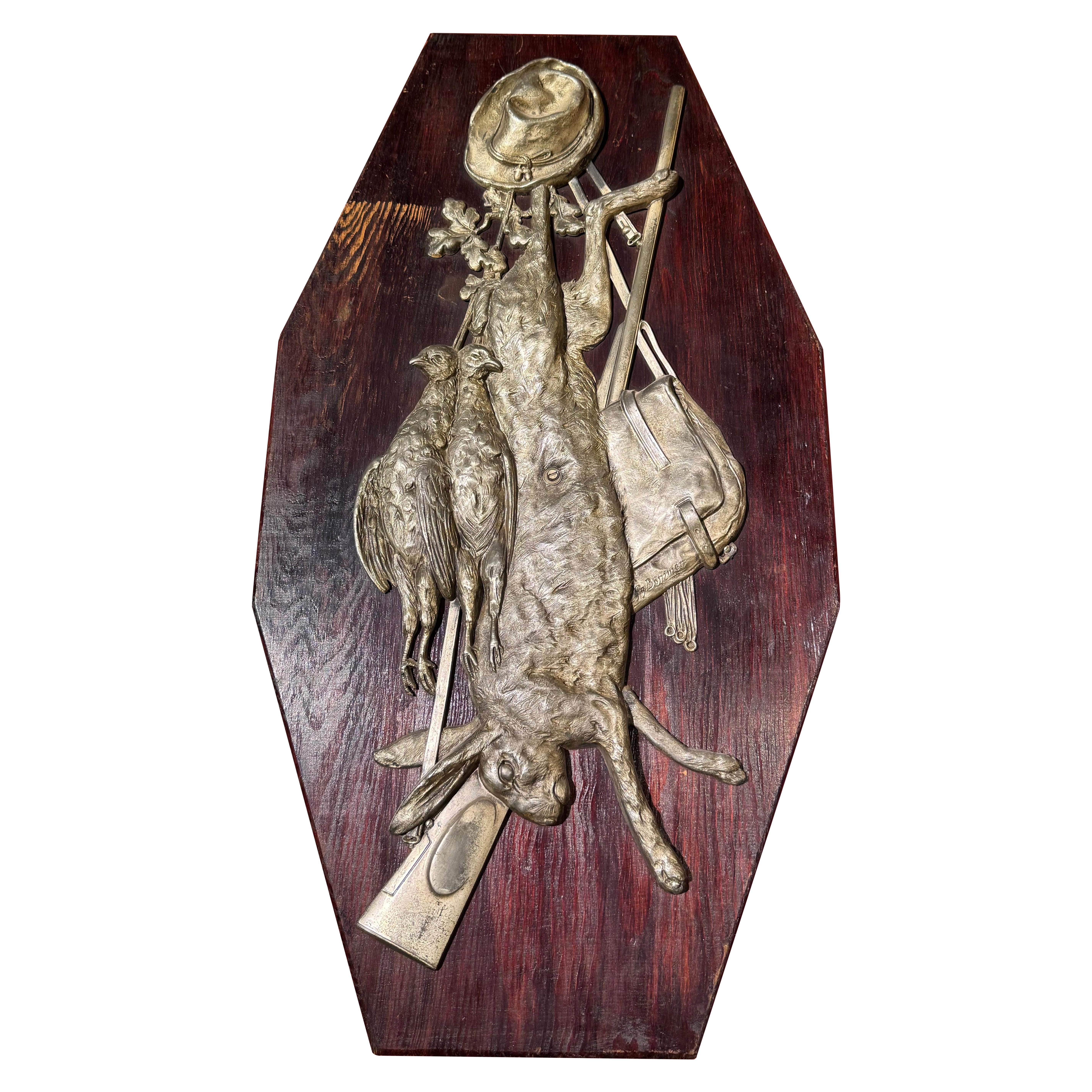 Hunting Wall Plate 1910 Signed Rabbit Rifle For Sale