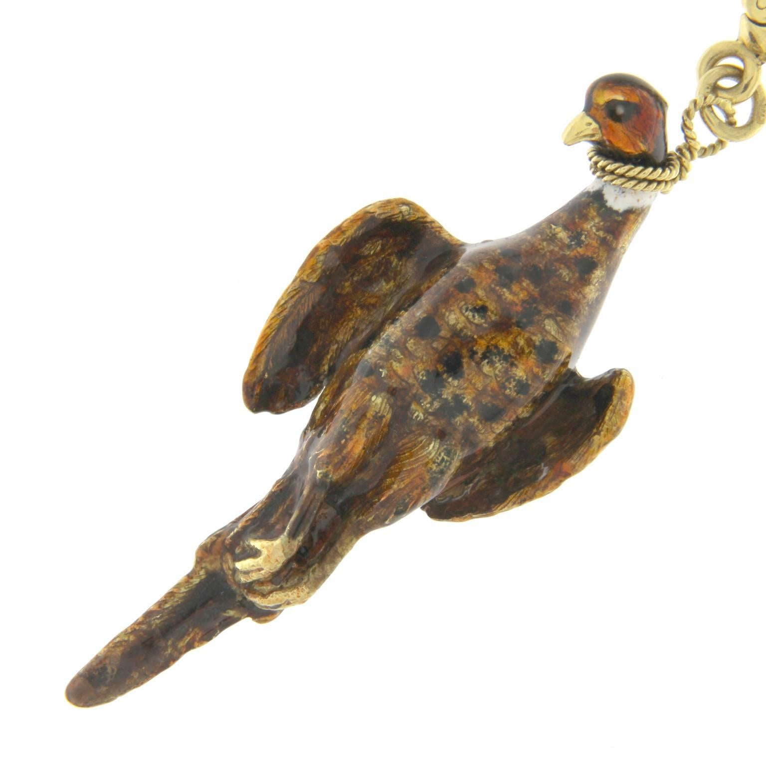 Women's or Men's Hunting Yellow Gold and Enameled Animals 18 Karat For Sale