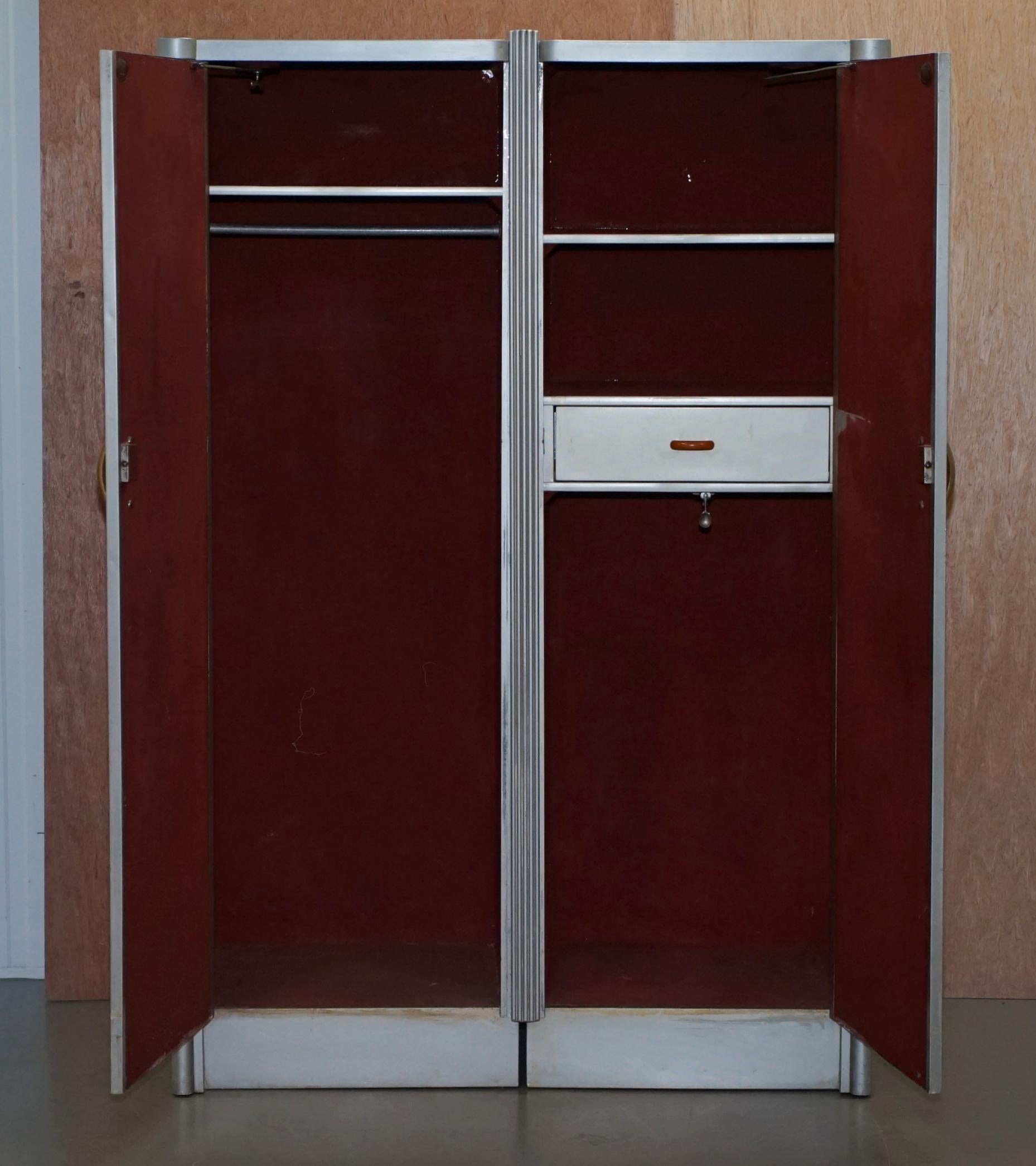 Hand-Crafted Huntington Aviation Industrial Art Deco Double Wardrobe Aluminium Frame Drawers