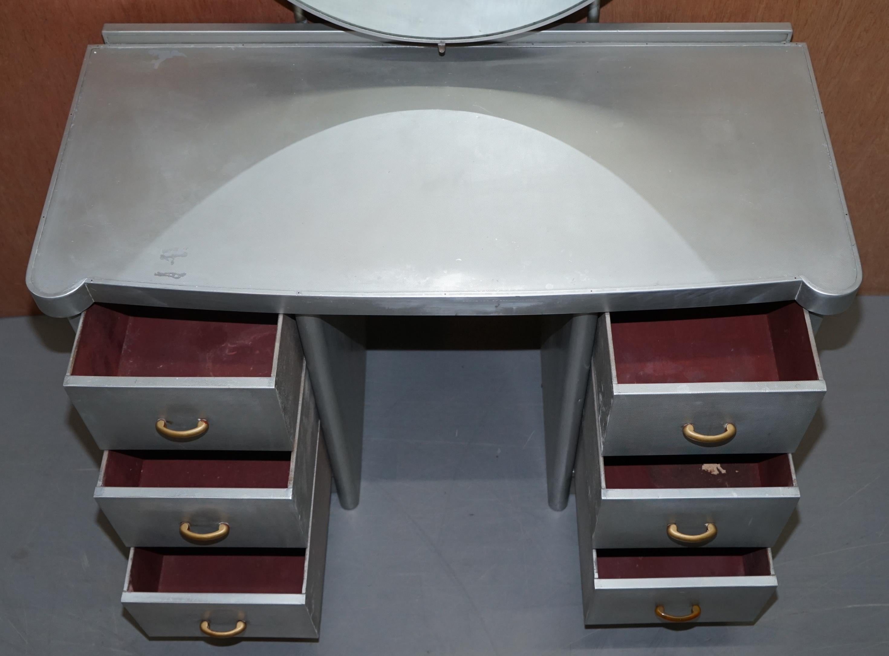 Huntington Aviation Industrial Art Deco Dressing Table & Mirror Aluminium Frame 2