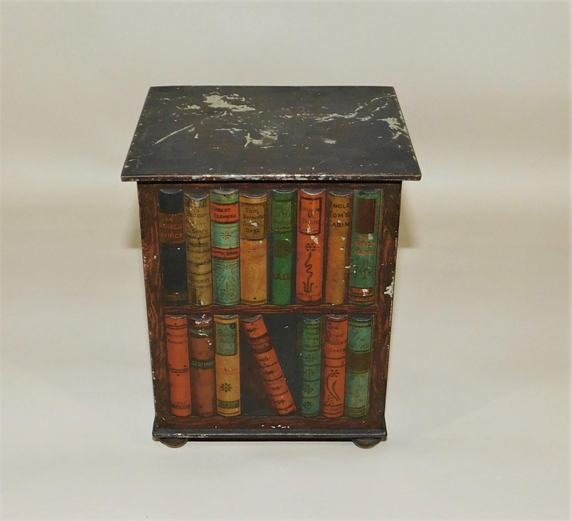 English Huntley and Palmers Bookcase Hand-Painted Tin Biscuit Box
