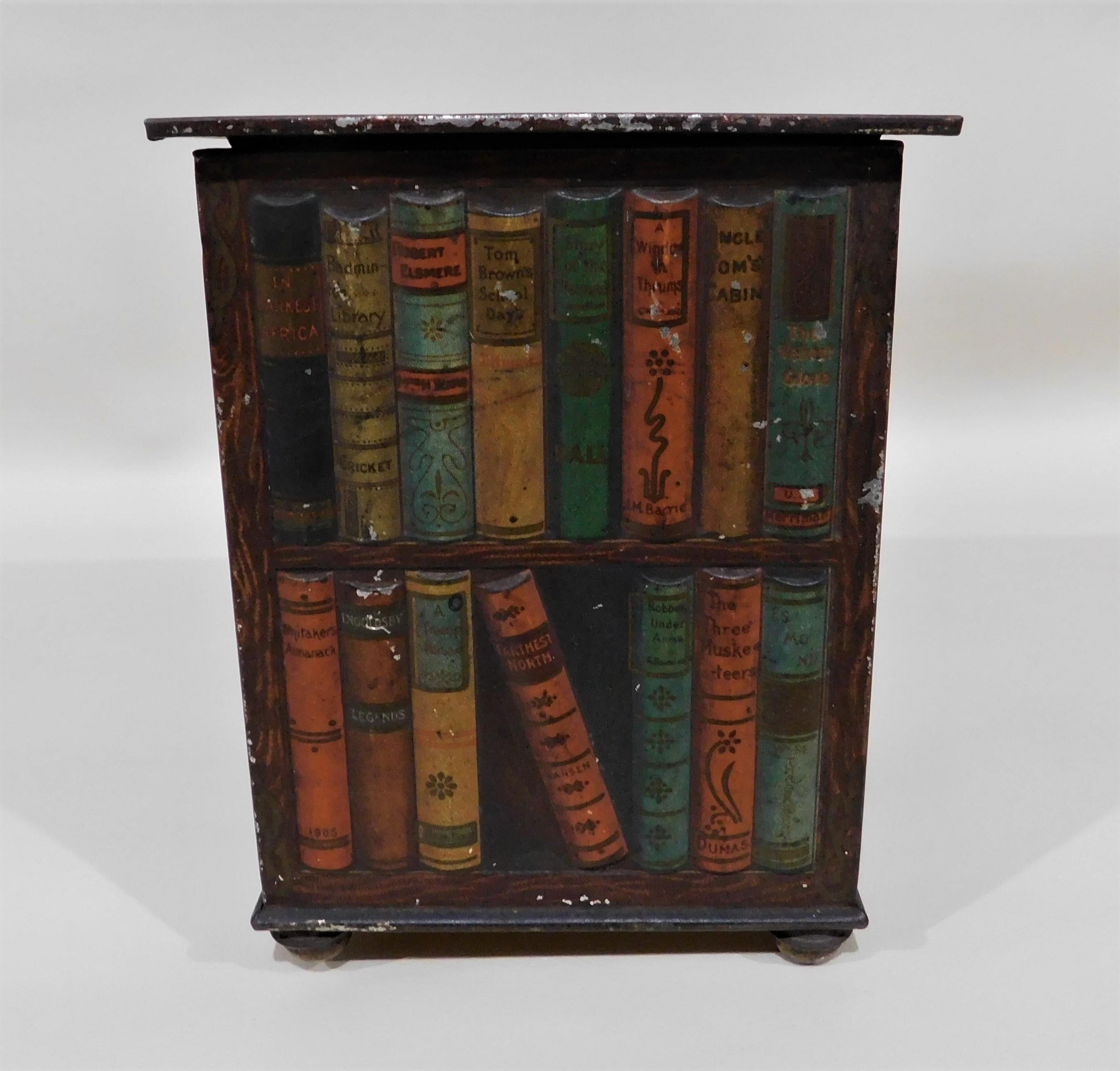 Huntley and Palmers Bookcase Hand-Painted Tin Biscuit Box In Fair Condition In Hamilton, Ontario