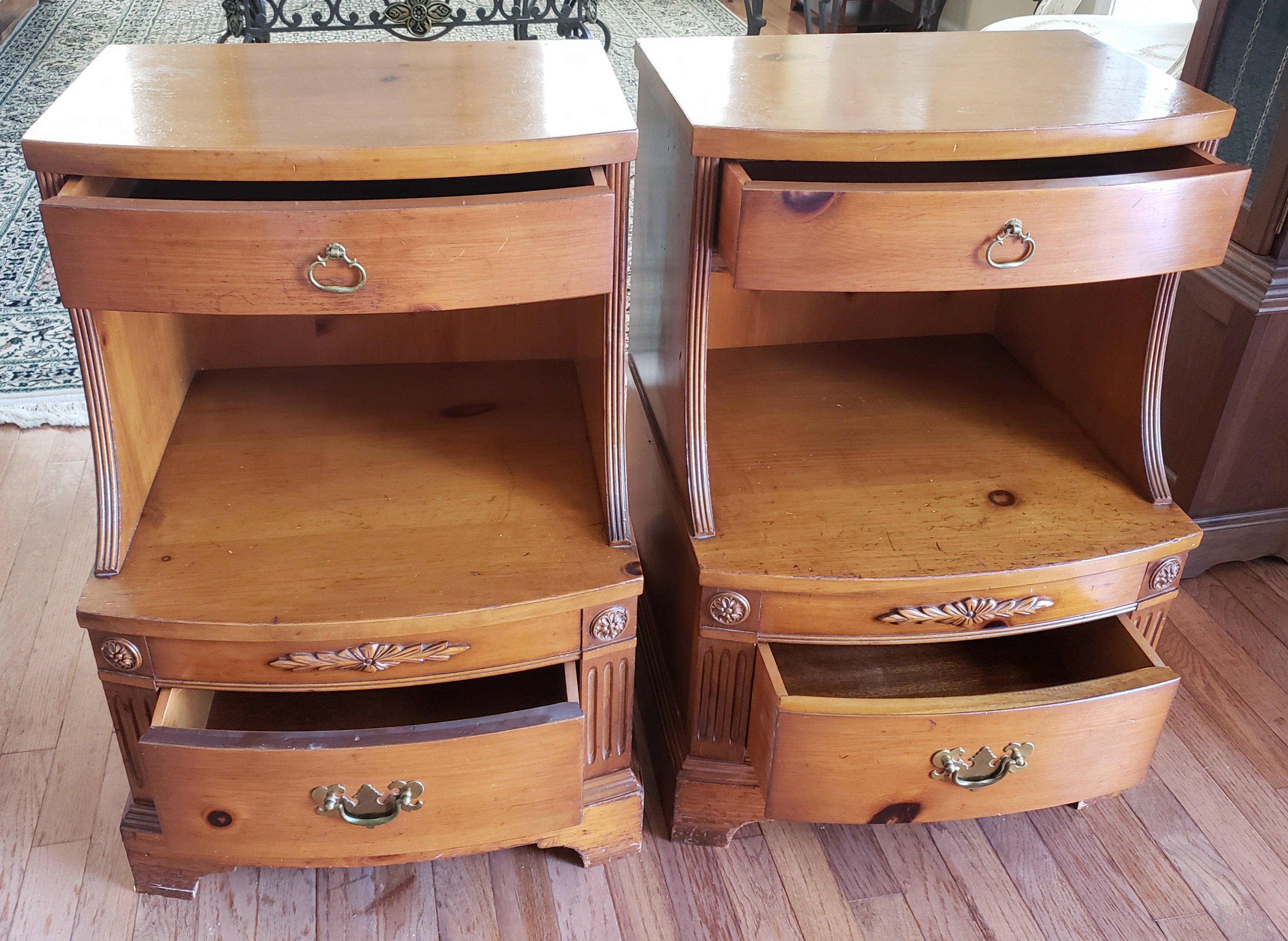 American Huntley Furniture 2 drawer Solid Pine Nightstands, Circa 1940s