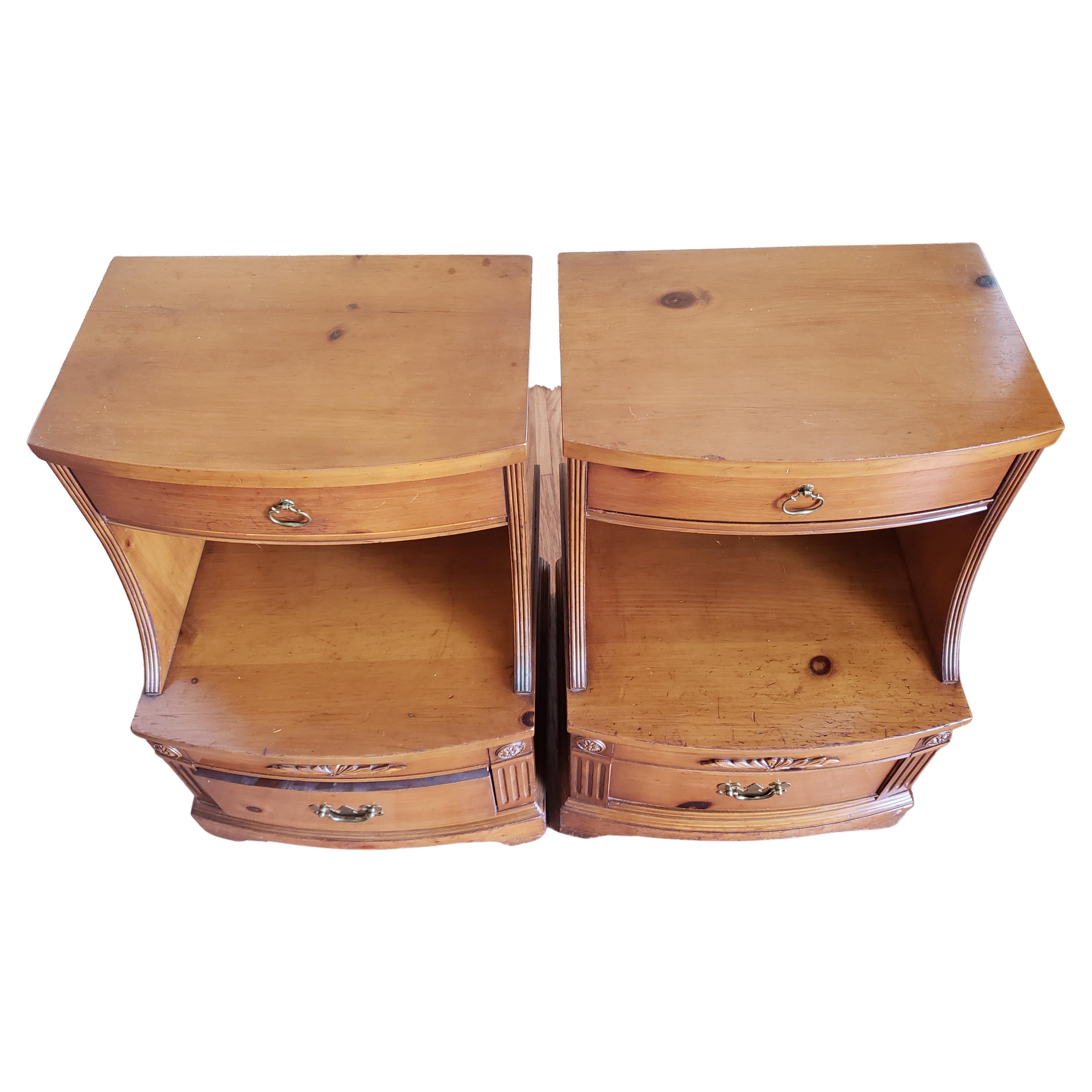 20th Century Huntley Furniture 2 drawer Solid Pine Nightstands, Circa 1940s
