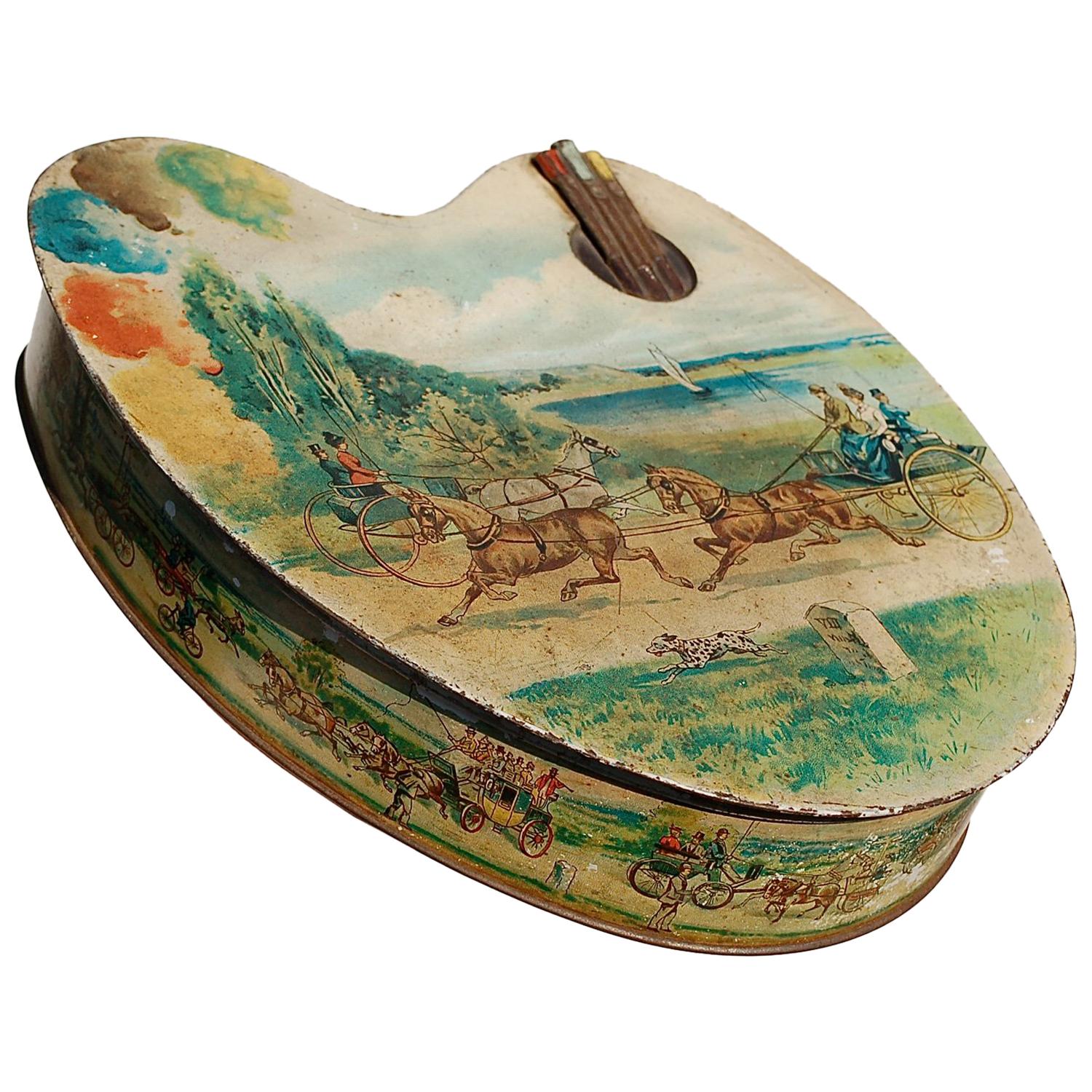 Huntley & Palmers Advertising Biscuit Tin in Shape of Artist Palette For Sale