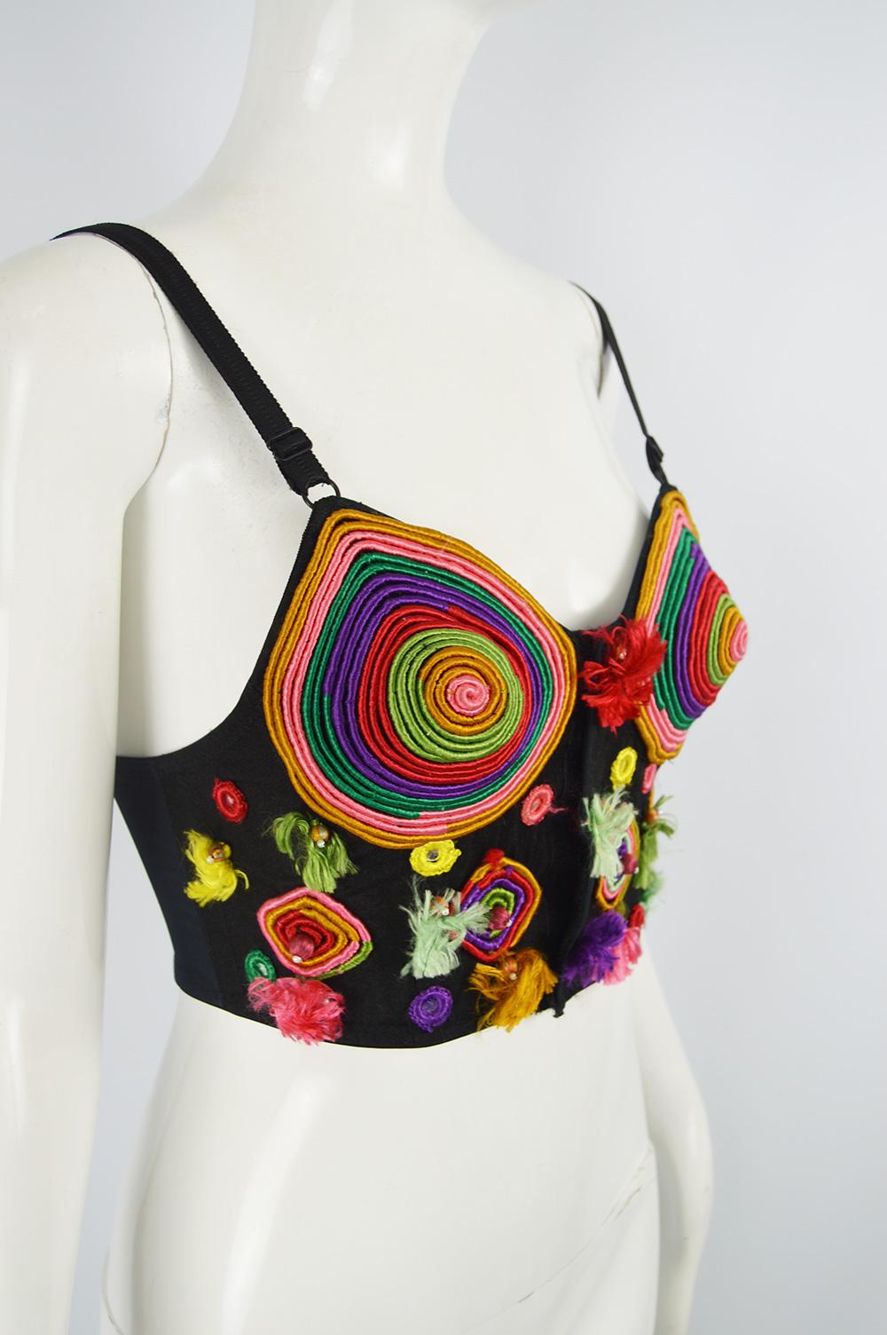 Women's Hunza Vintage Cone Bra Bustier Top Embellished with Mirrorwork & Appliqués For Sale