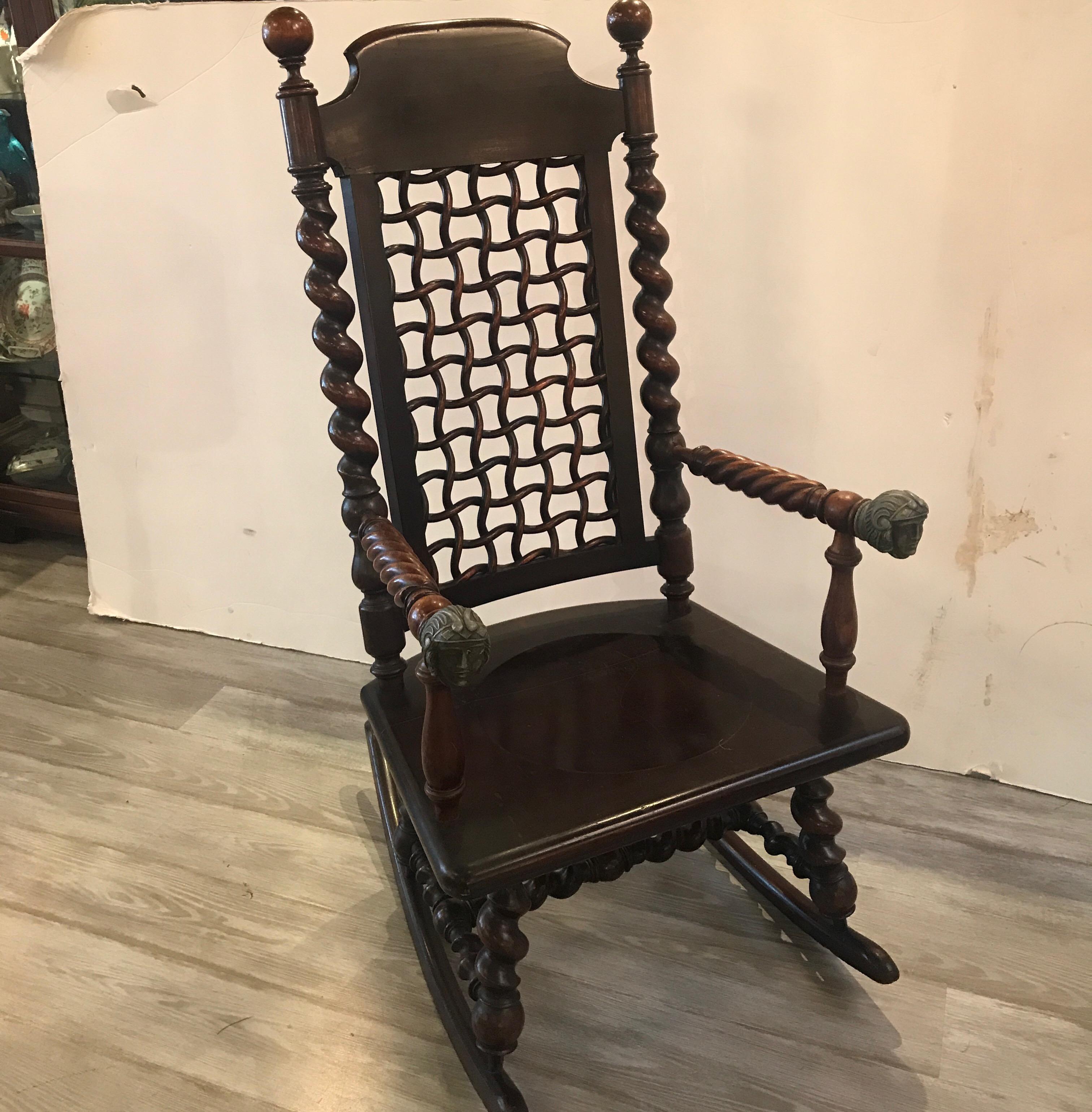 Merklen Brothers Moorish Fretwork 19th Century Walnut Rocking Chair 4
