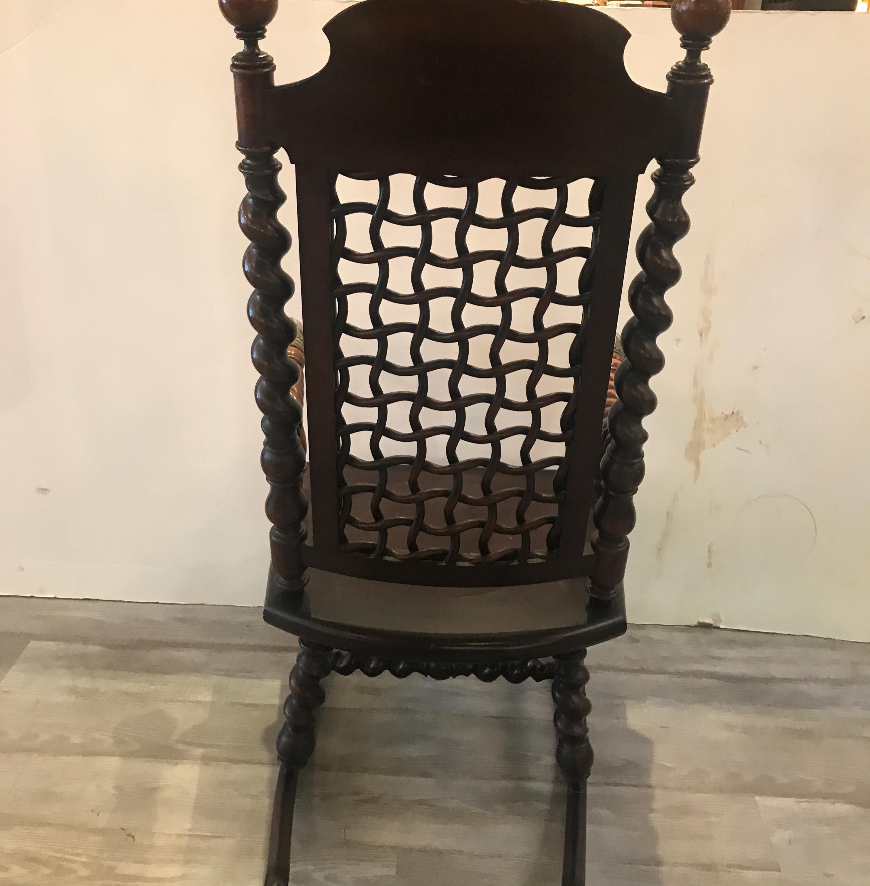 Merklen Brothers Moorish Fretwork 19th Century Walnut Rocking Chair 6